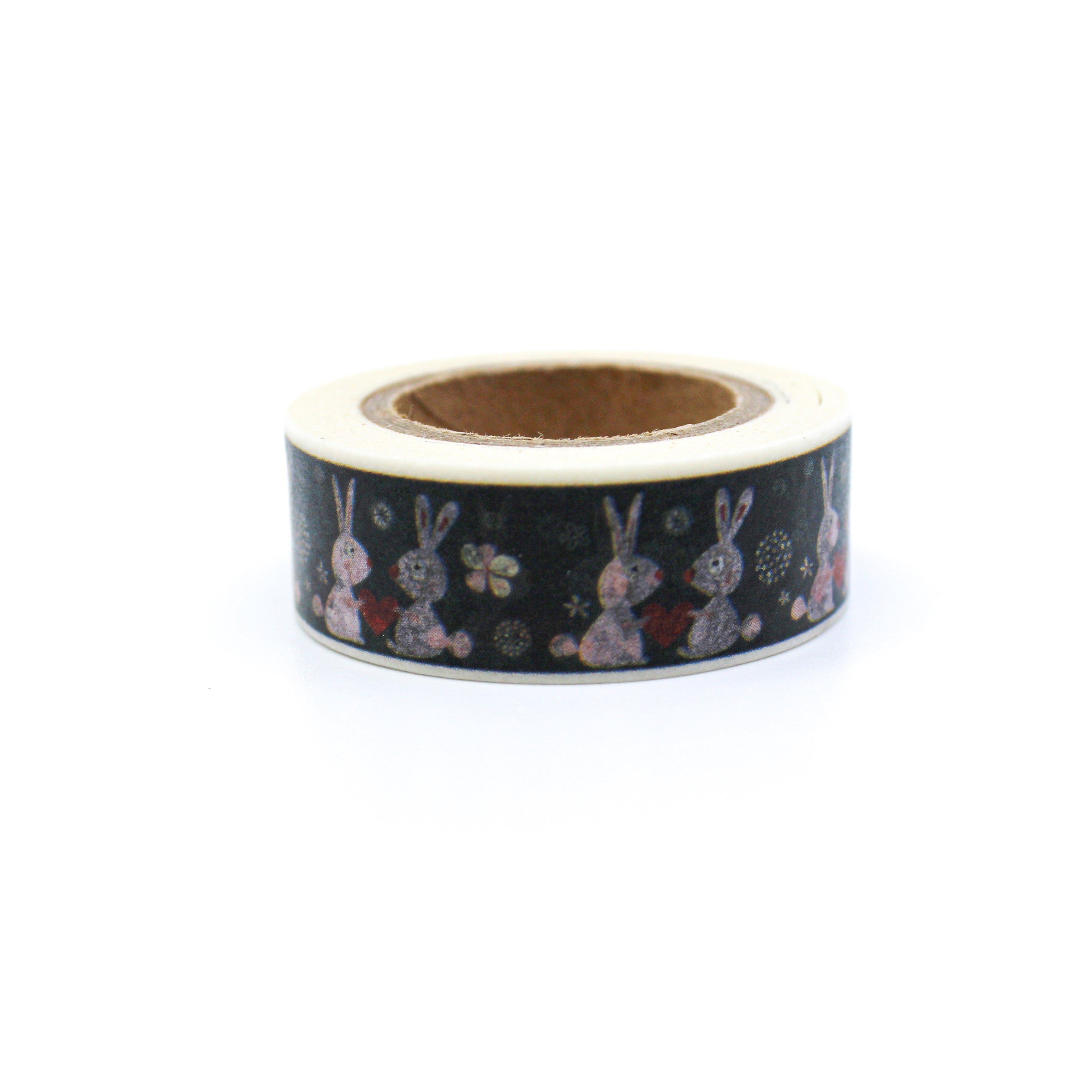 This is a partners rabbits with a heart in between in a green background washi tape from BBB Supplies Craft Shop