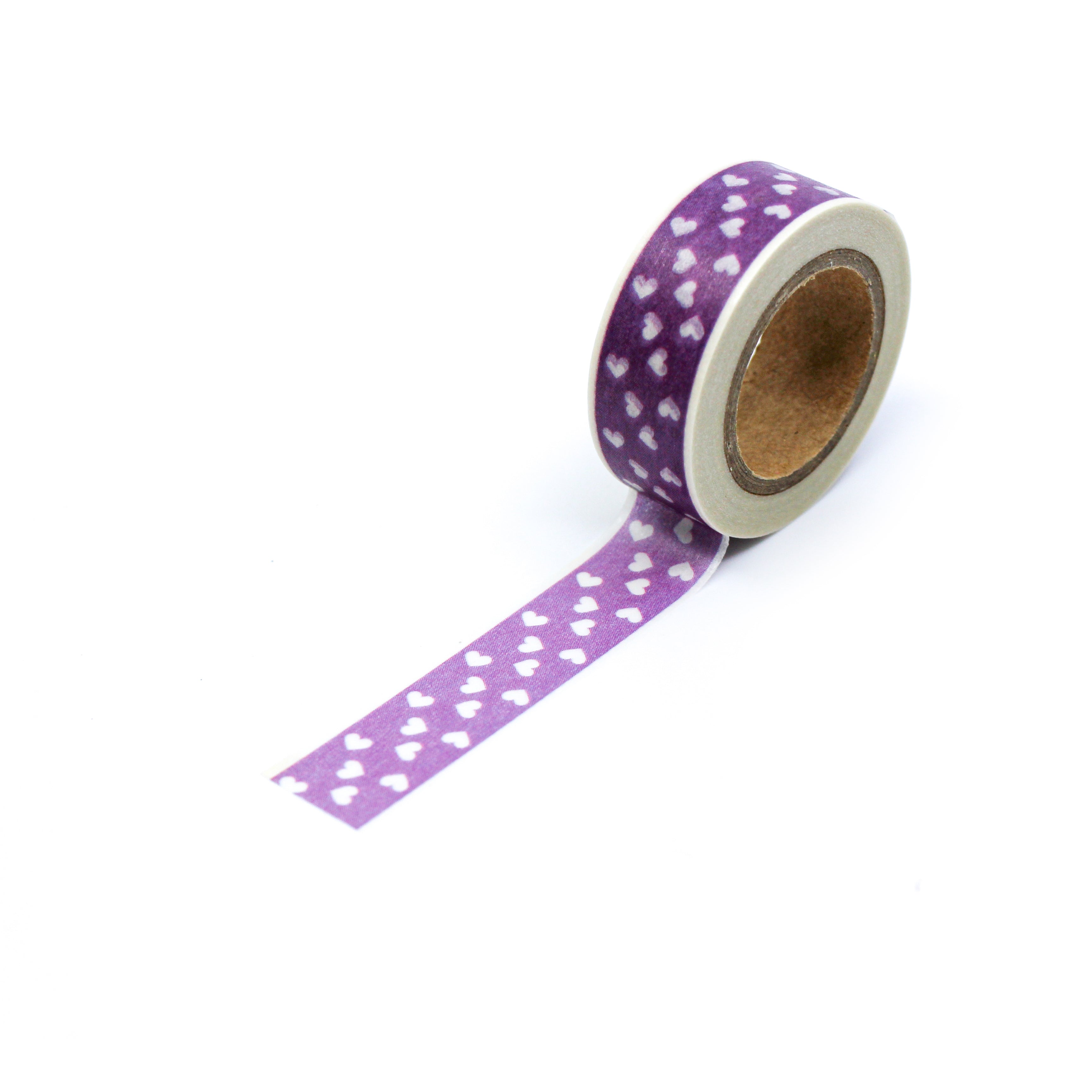 This is a full pattern repeat view of purple multi hearts washi tape BBB Supplies Craft Shop