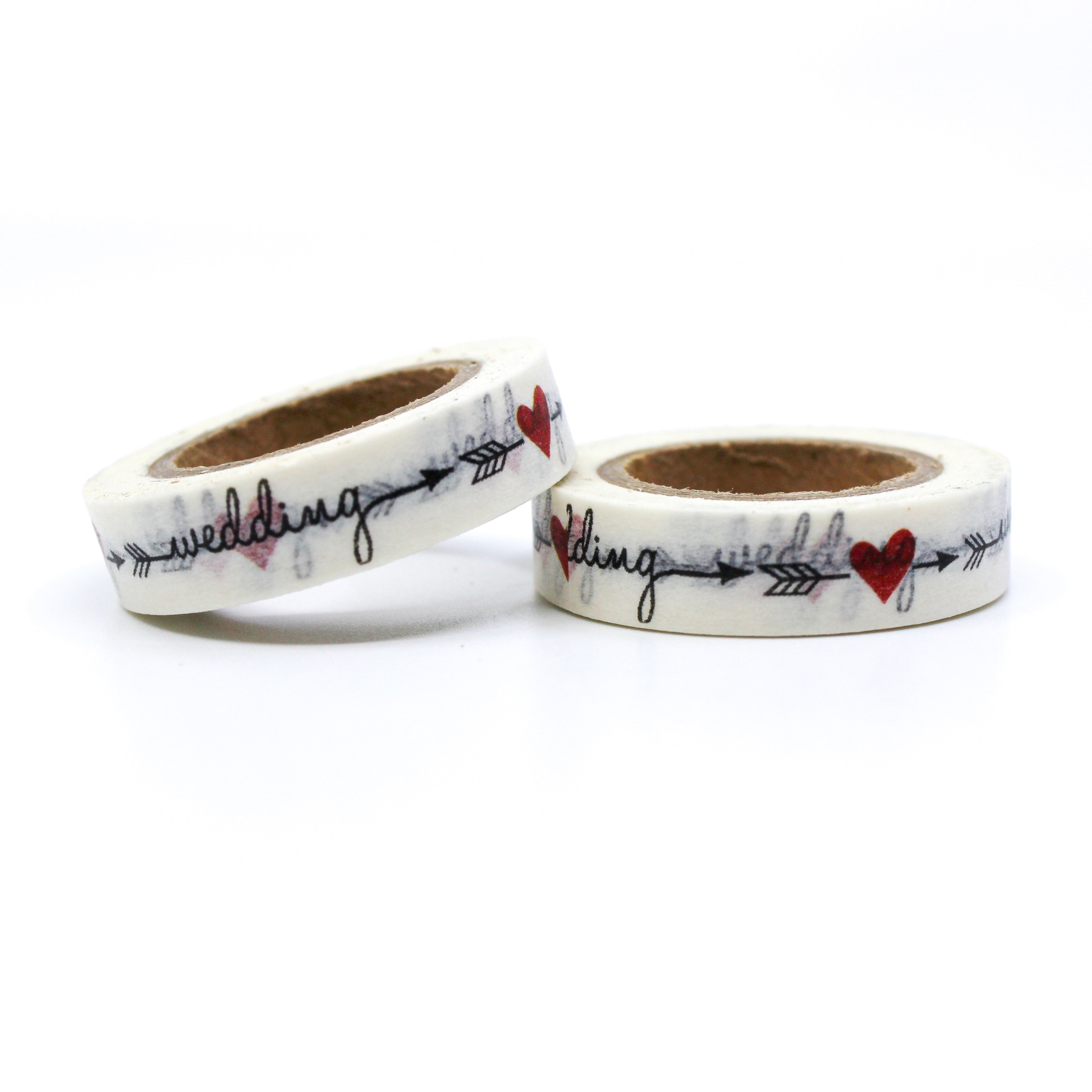 This is a cursive wedding text with black arrow and red hearts for Journal Supplies, Scrapbooking washi tapes rom BBB Supplies Craft Shop