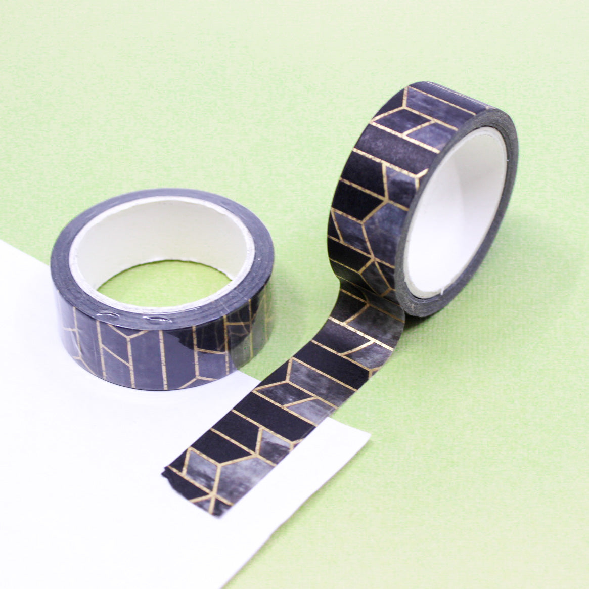 Black and gold foil abstract bar design washi tape roll