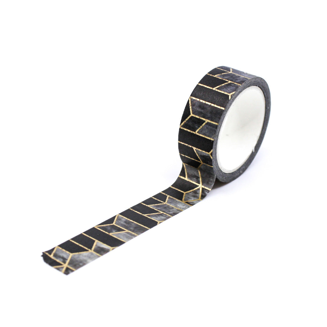 Elegant black washi tape with metallic gold bar pattern