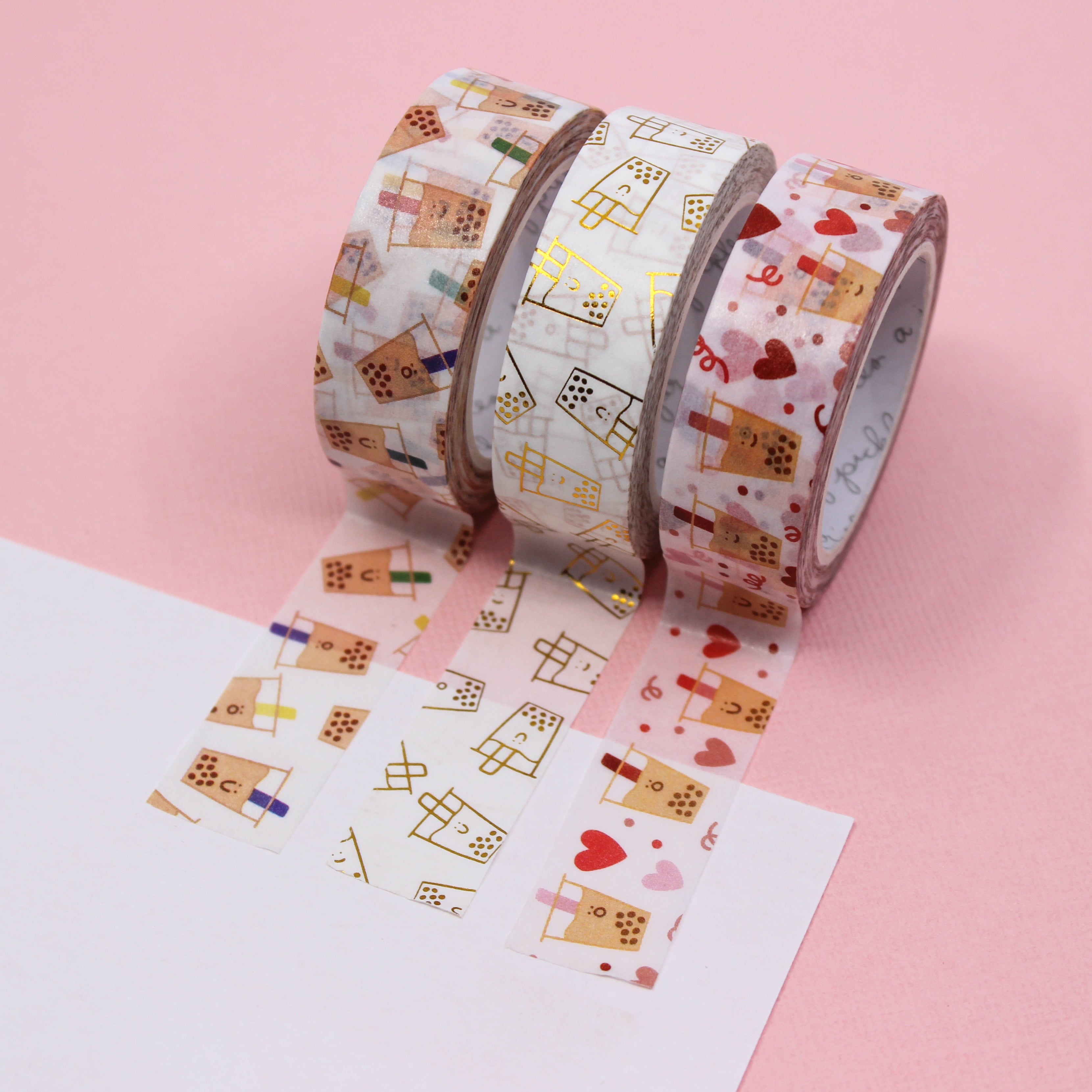  Colorful Boba Washi Tape features a vibrant and playful design, perfect for adding a fun touch to your projects. With its bright colors and cute boba motifs, this tape is great for decorating journals, planners, and other creative endeavors.