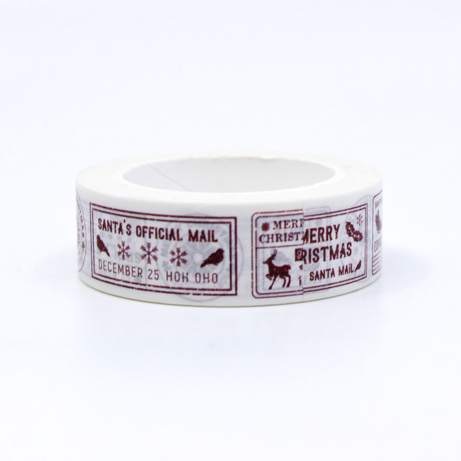 Festive washi tape with Santa’s Official Mail and Happy Mail designs