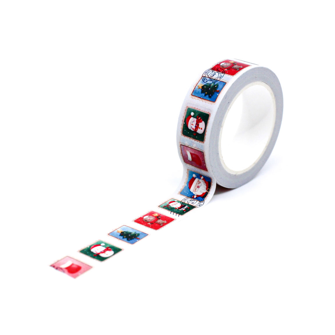 Festive Christmas washi featuring red and green postage-themed stamps