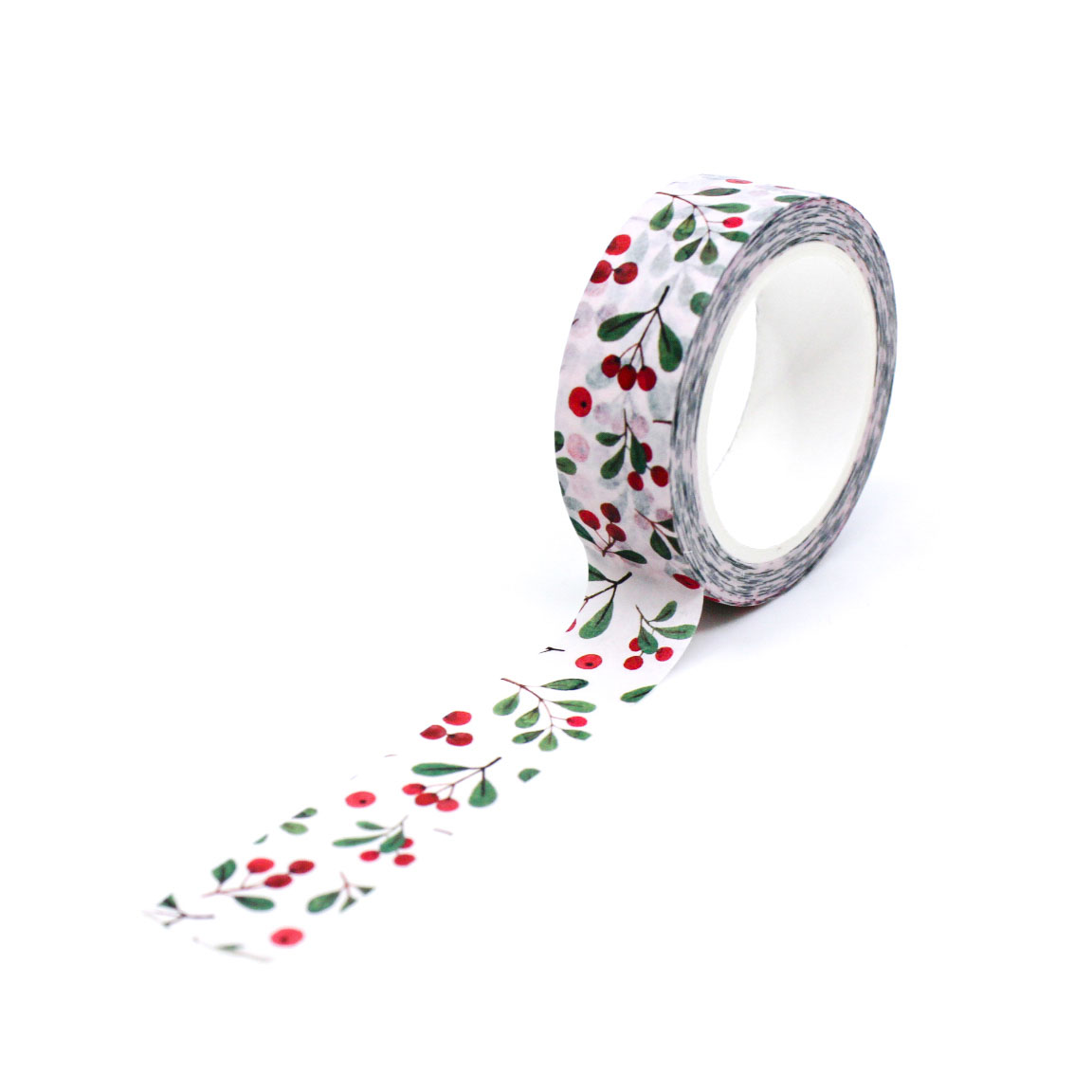 Festive holiday washi tape featuring Christmas berry pattern, perfect for journaling and planner spreads.