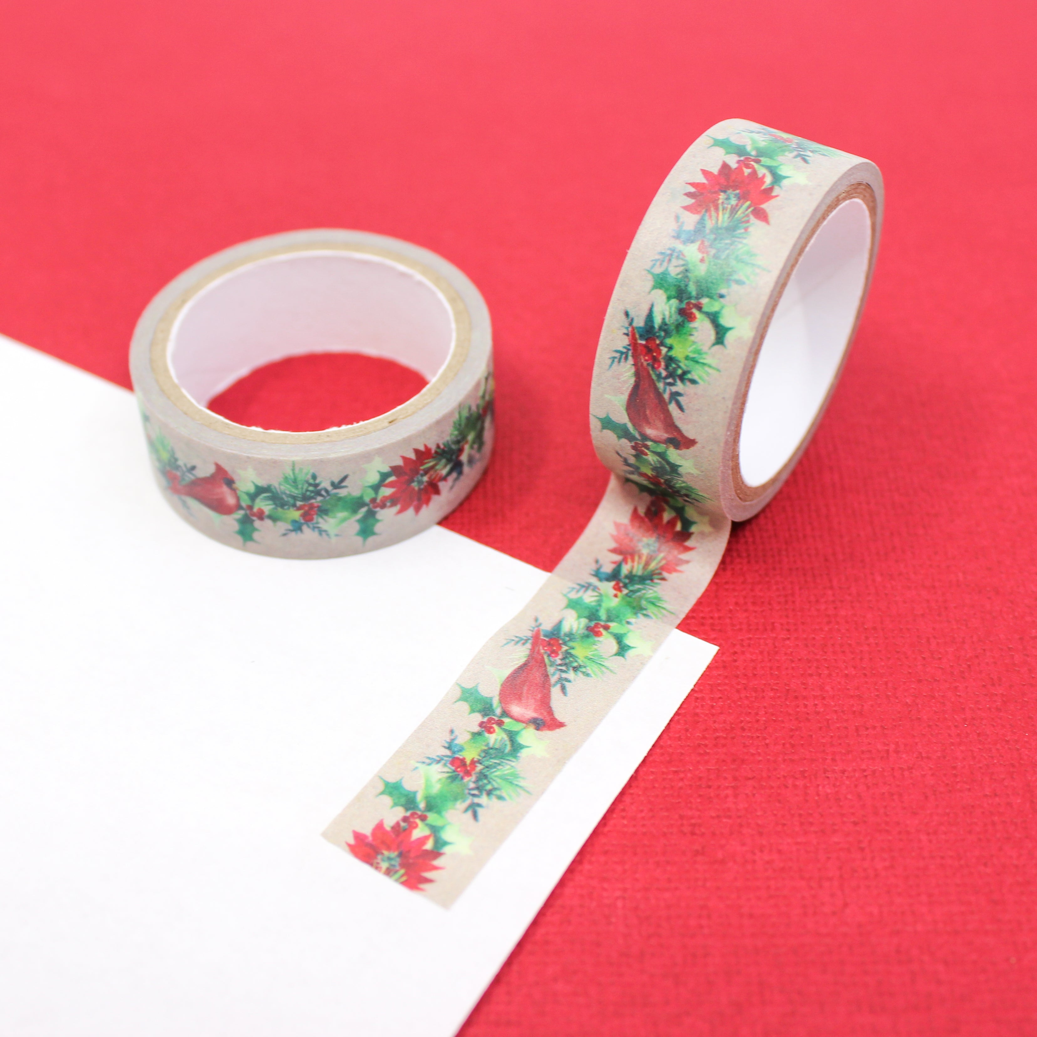 Classic Christmas Cardinal and Holly Washi Tape