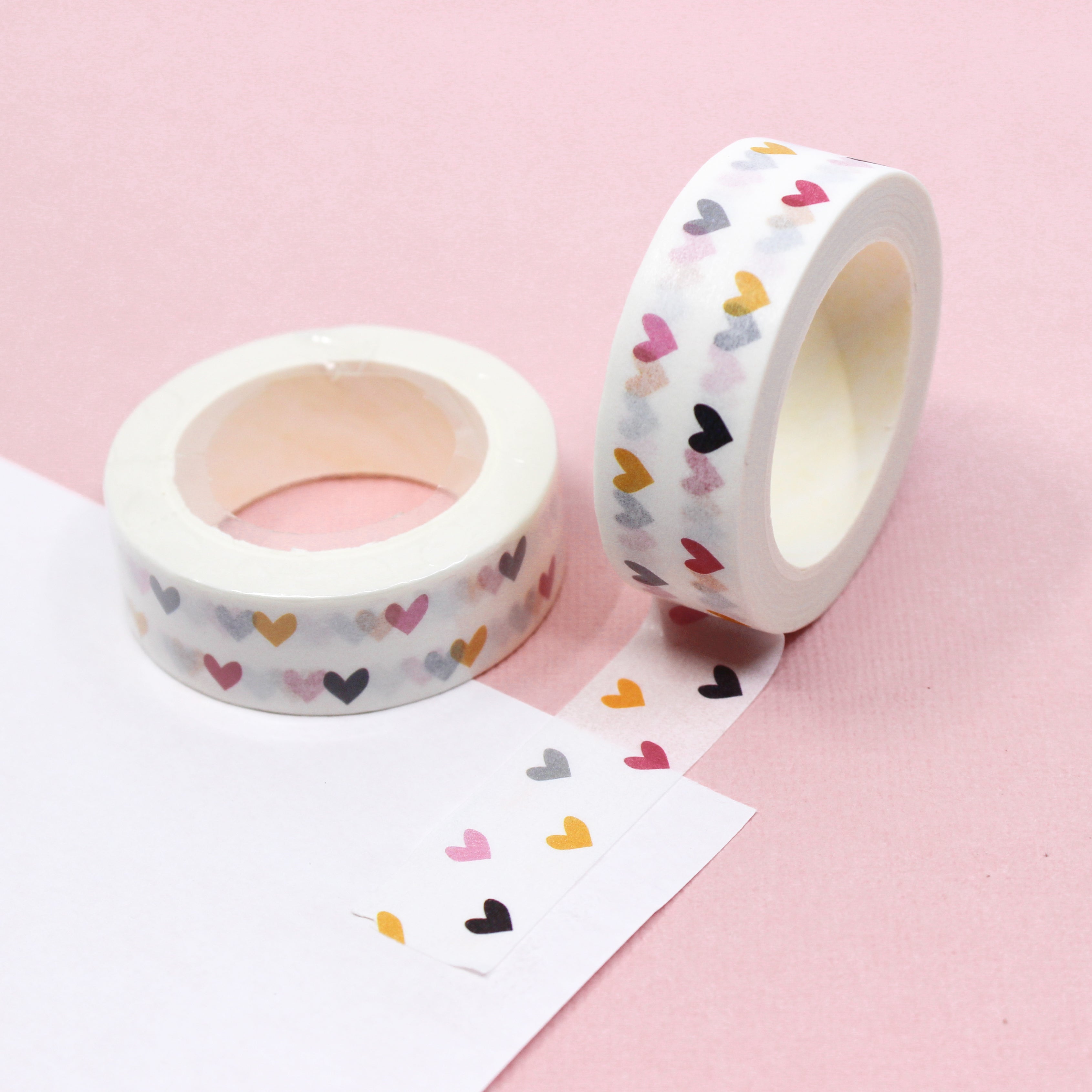 Elevate your projects with our captivating colorful rainbow hearts washi tape, showcasing delightful heart motifs in a spectrum of bright and lively colors, evoking a sense of happiness and positivity. This tape is sold at BBB Supplies Craft Shop.