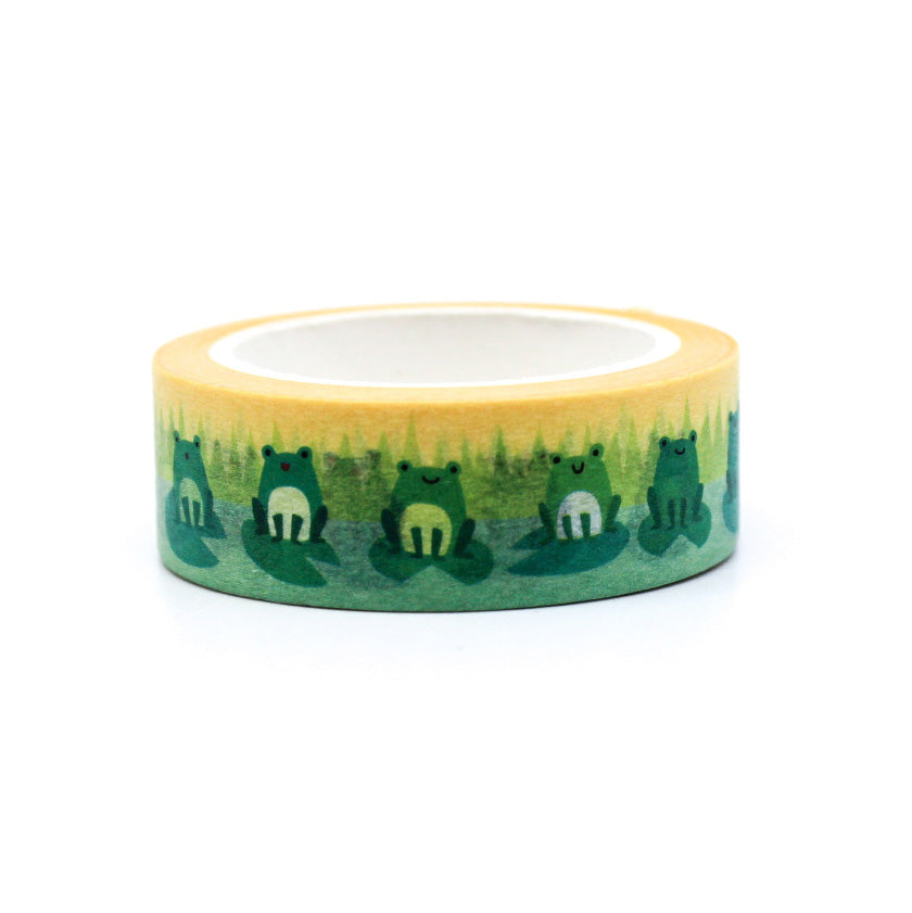 Cute Frog on Lily Pad Washi Tape: Playful design featuring frogs on lily pads. Ideal for nature-themed crafts. This tape is from Girl of All Work and sold at BBB Supplies Craft Shop.