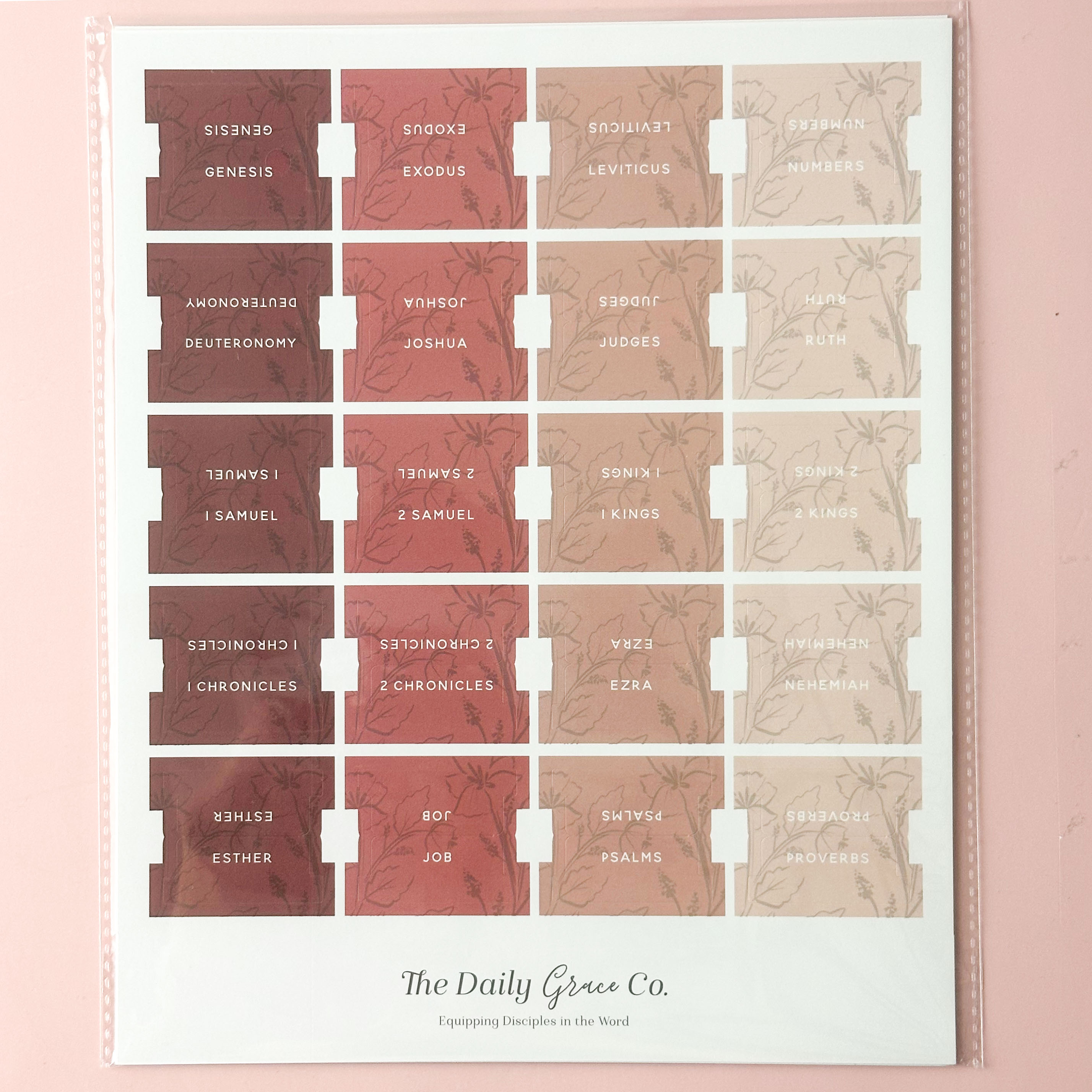 These beautifully decorative and vibrant books of the bible tabs are self-adhesive, making it easy to navigate your Bible during your bible journaling and Bible Studies. Available in several colors at BBB Supplies Craft Shop. 