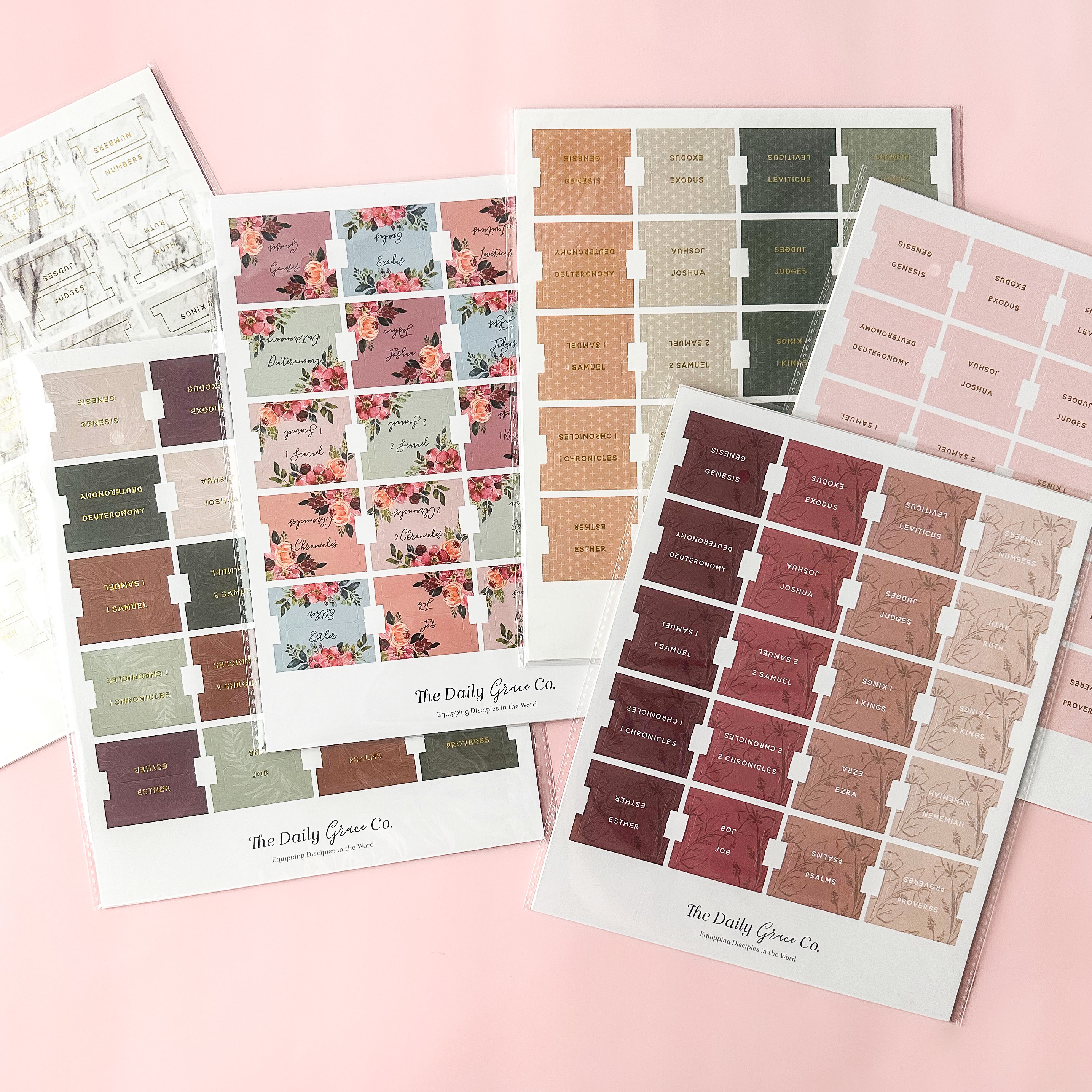 These beautifully decorative and vibrant books of the bible tabs are self-adhesive, making it easy to navigate your Bible during your bible journaling and Bible Studies. Available in several colors at BBB Supplies Craft Shop. 
