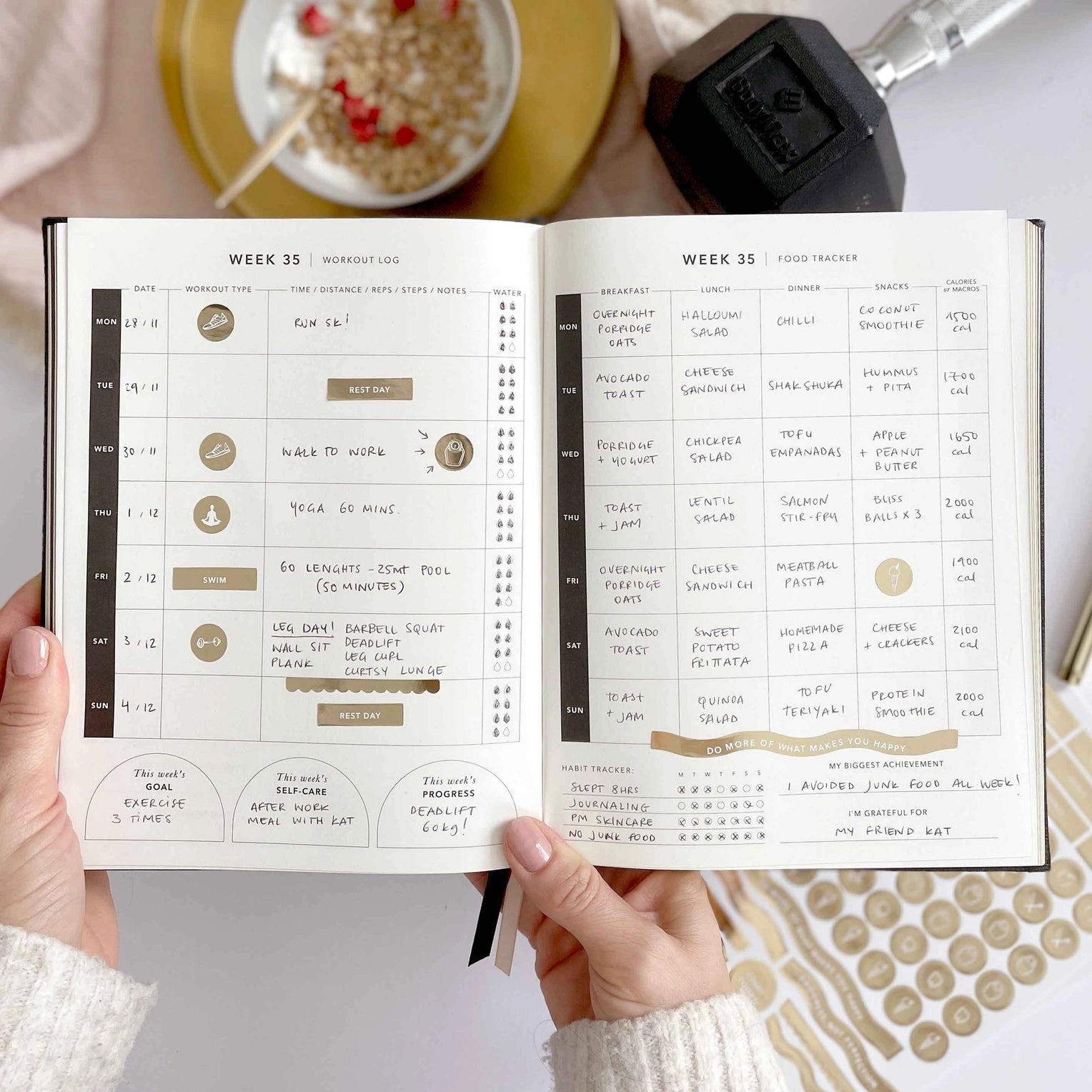 Stay on top of your fitness goals with this comprehensive planner. Track your workouts, plan your meals, and monitor your progress all in one convenient place. This Planner is from Blush and Gold and sold at BBB Supplies Craft Shop. 