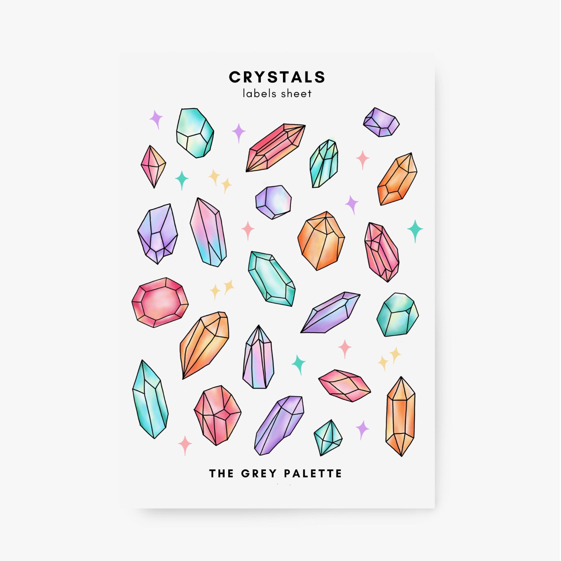 Crystals Printable Sticker Pack Watercolor Crystals Gemstone Stickers Bujo  Stickers Crystal Planner Instant Download Stickers 