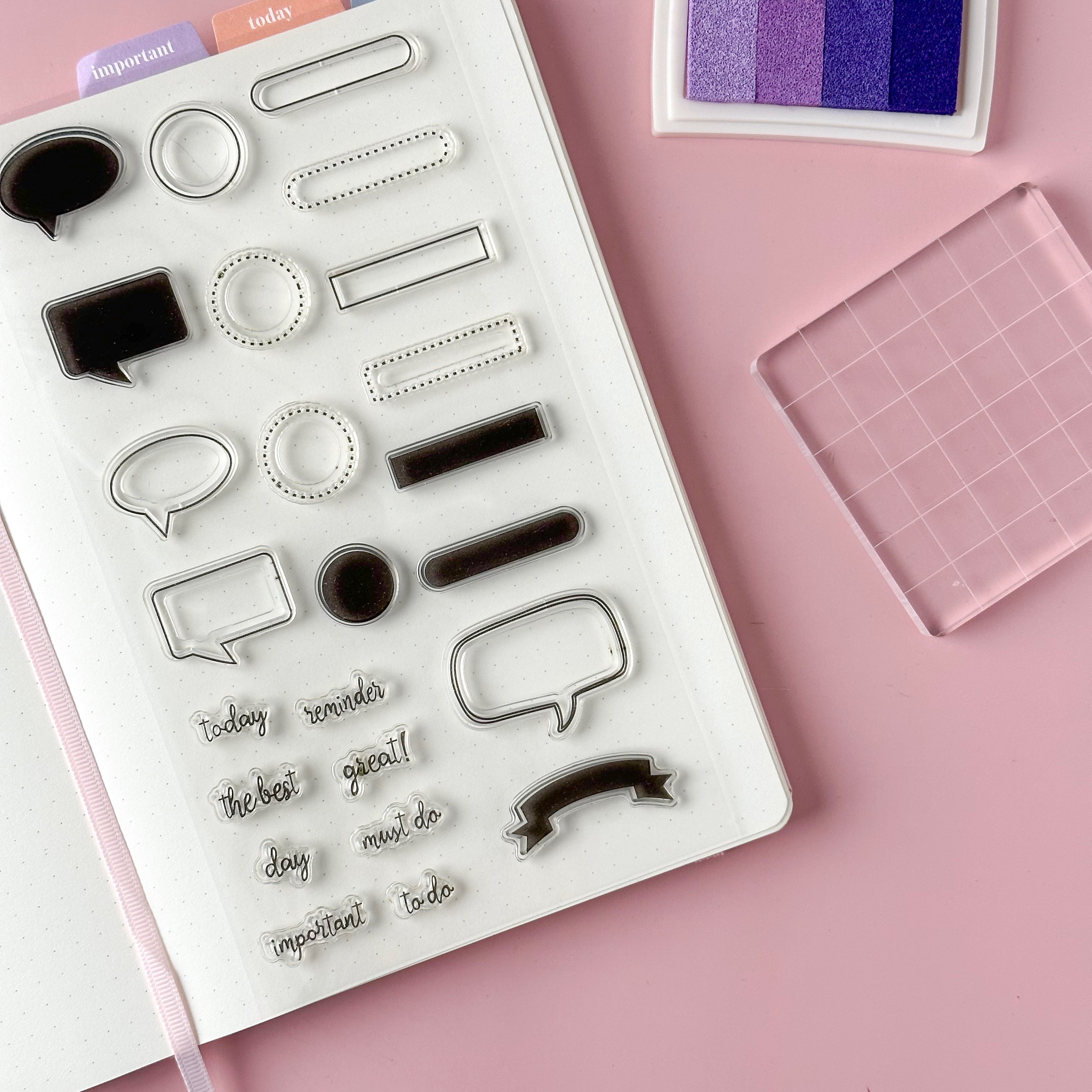  Enhance your planner customization with our specialized silicone stamps, offering a variety of frames, banners, and callout boxes to highlight important dates, notes, and events in your planner spreads. This stamp is sold at BBB Supplies Craft Shop.