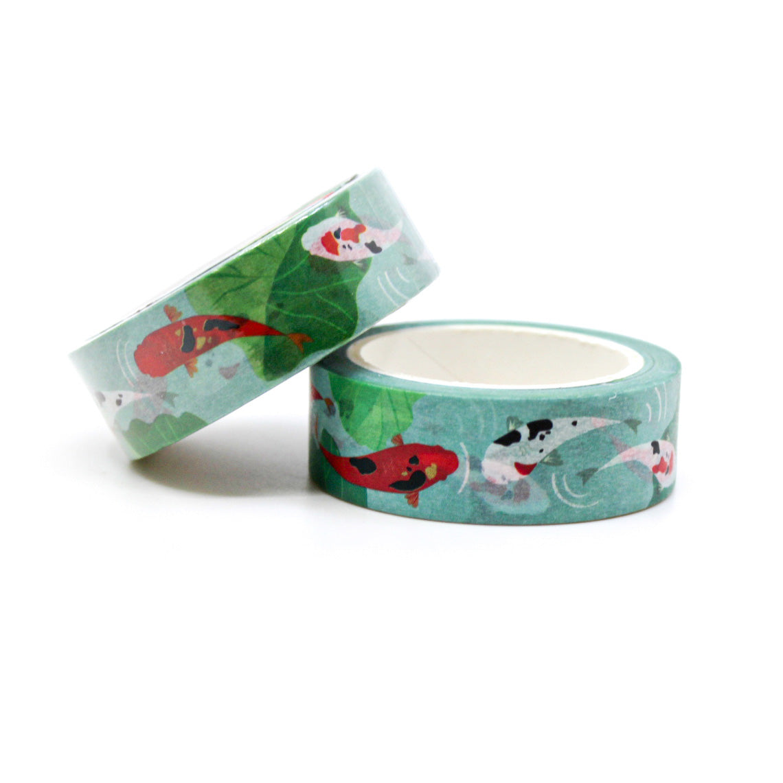 Koi Fish Washi Tape, featuring vibrant and graceful koi swimming in a watercolor-inspired aquatic scene, adding a touch of elegance and serenity to your creative projects. This tape is from Girl of All Work aned Sold at BBB Supplies Craft Shop.