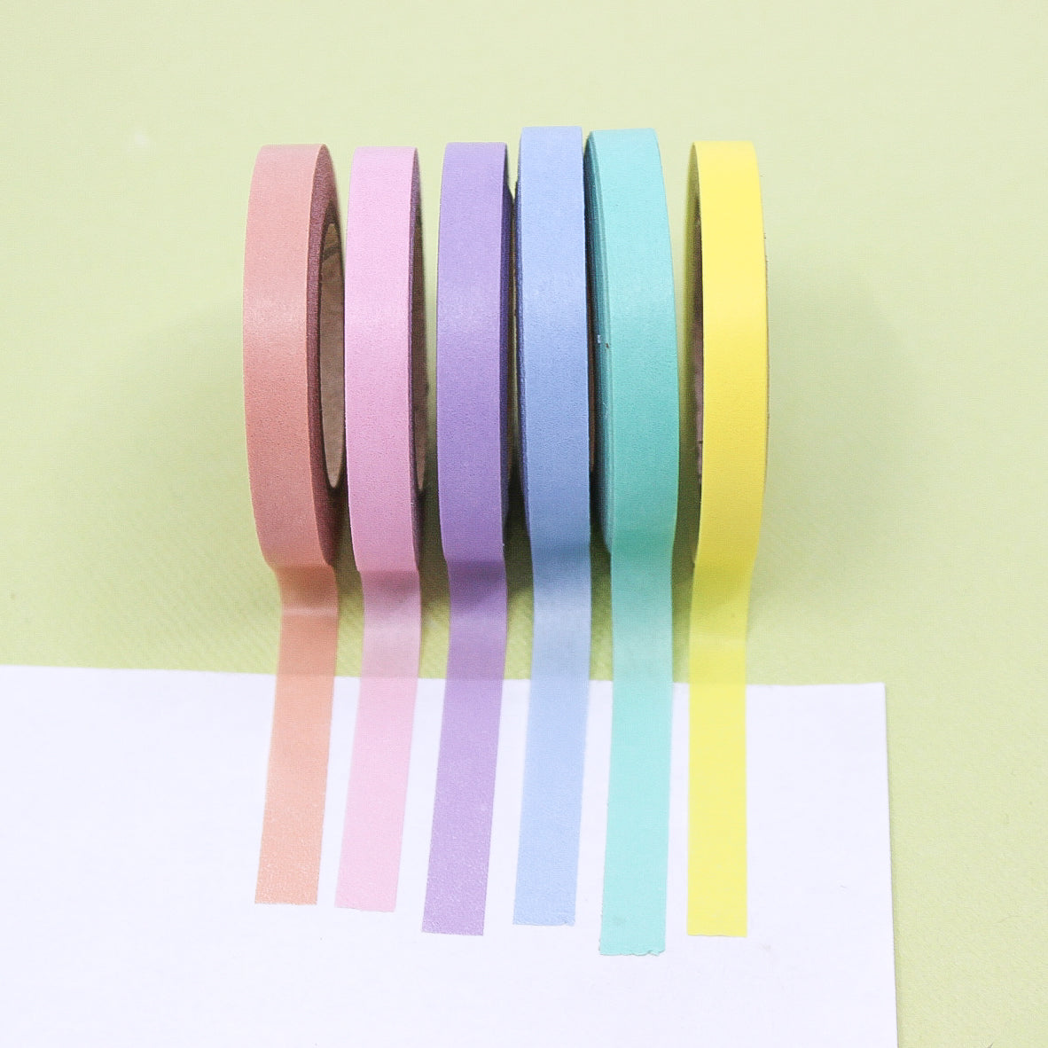 Add a gentle touch to your crafts with our Pastel Color Narrow Solid Washi Tape Set. This set includes a variety of narrow washi tapes in soft pastel hues, ideal for adding a delicate and soothing touch to your projects. This tape is sold at BBB Supplies Craft Shop.