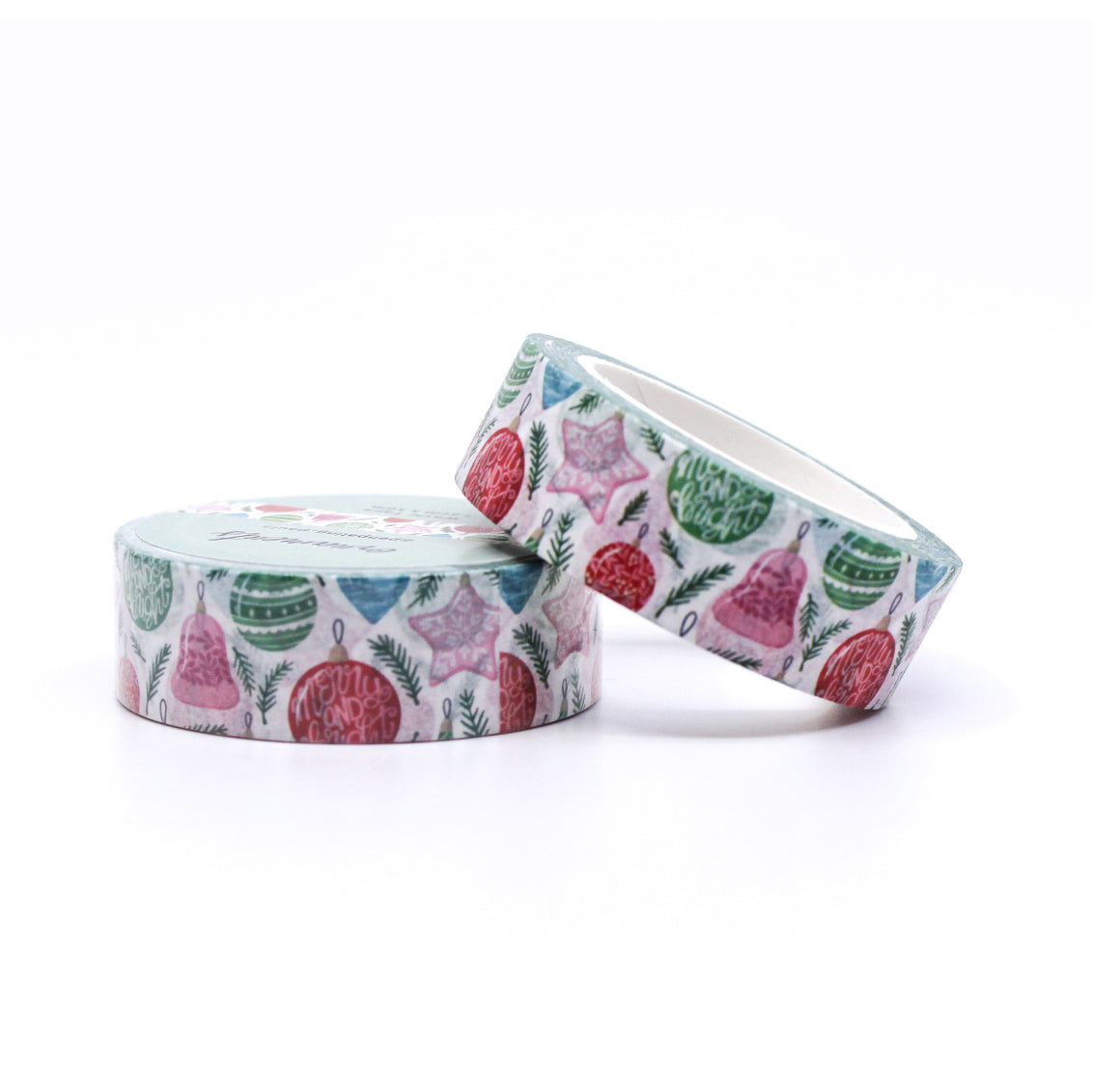 Pink Christmas Ornaments Washi Tape with festive holiday bauble designs, perfect for adding a touch of elegance to your seasonal crafts. This tape is from PenPaling Paula and sold at BBB Supplies Craft Shop.
