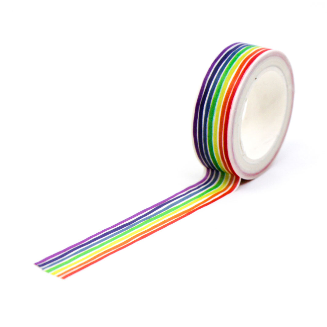 Bright rainbow washi tape with playful organic stripe pattern