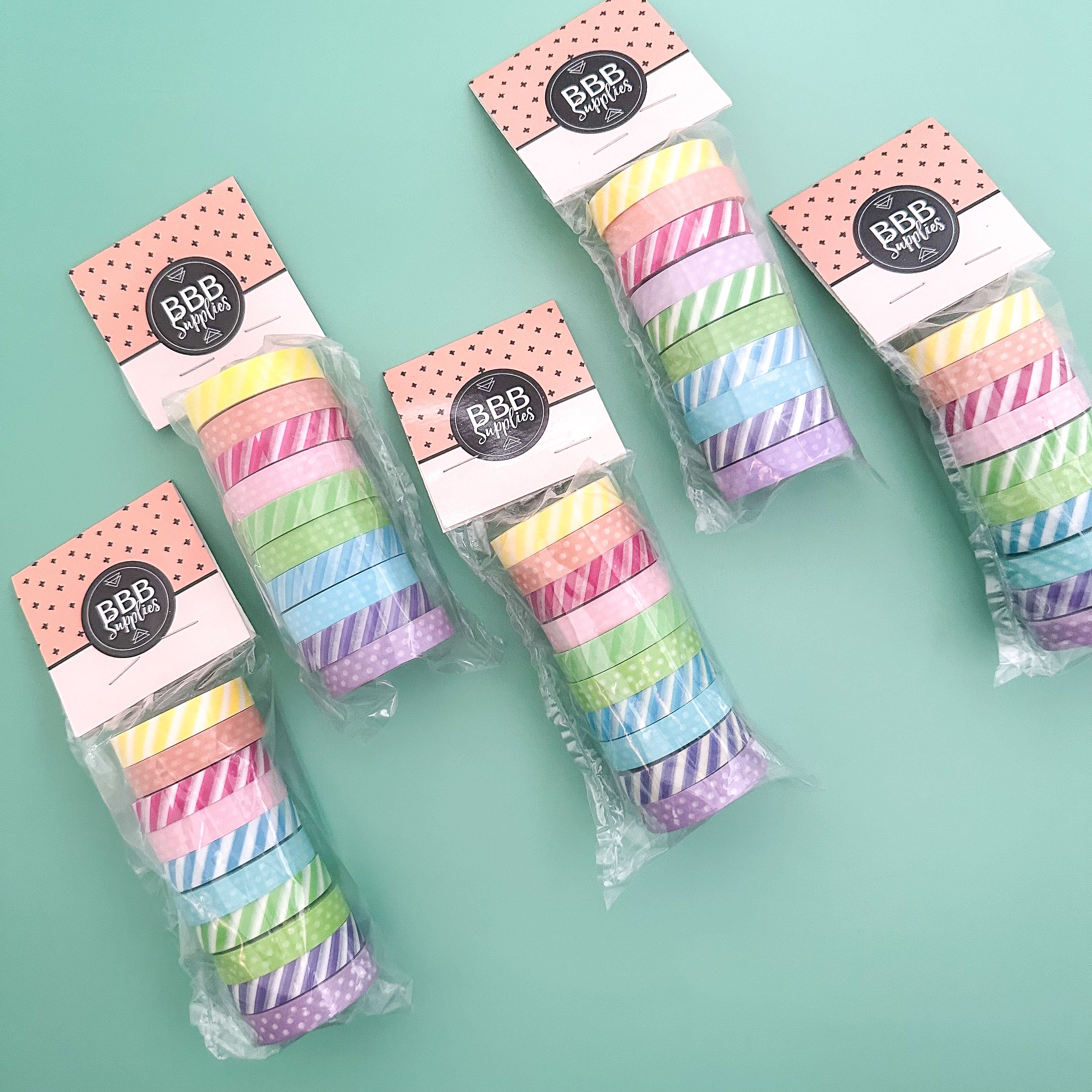 Cute pastel washi rolls with dotted and striped designs