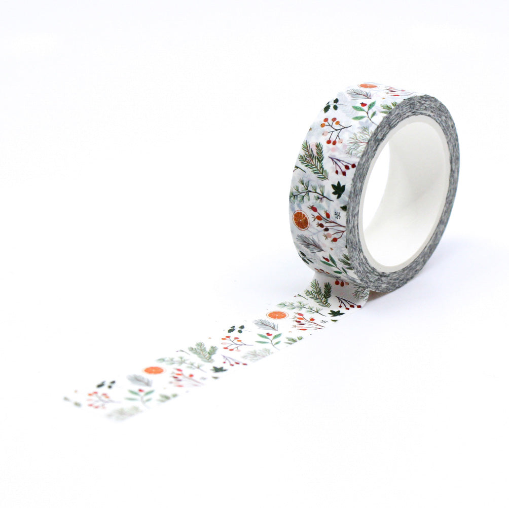 Celebrate the holiday season with this charming washi tape featuring a traditional oranges pattern. The tape's festive design is perfect for adding a touch of warmth and cheer to your holiday-themed projects. This tape is sold at BBB Supplies Craft Shop.