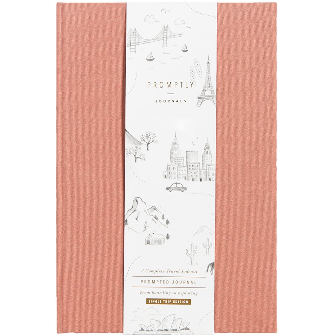 This rose pink travel journal is a perfect way to document the best parts of your trip, with prompts along the way, resulting in a keepsake journal! This journal is from promptly and sold at BBB Supplies Craft Shop.