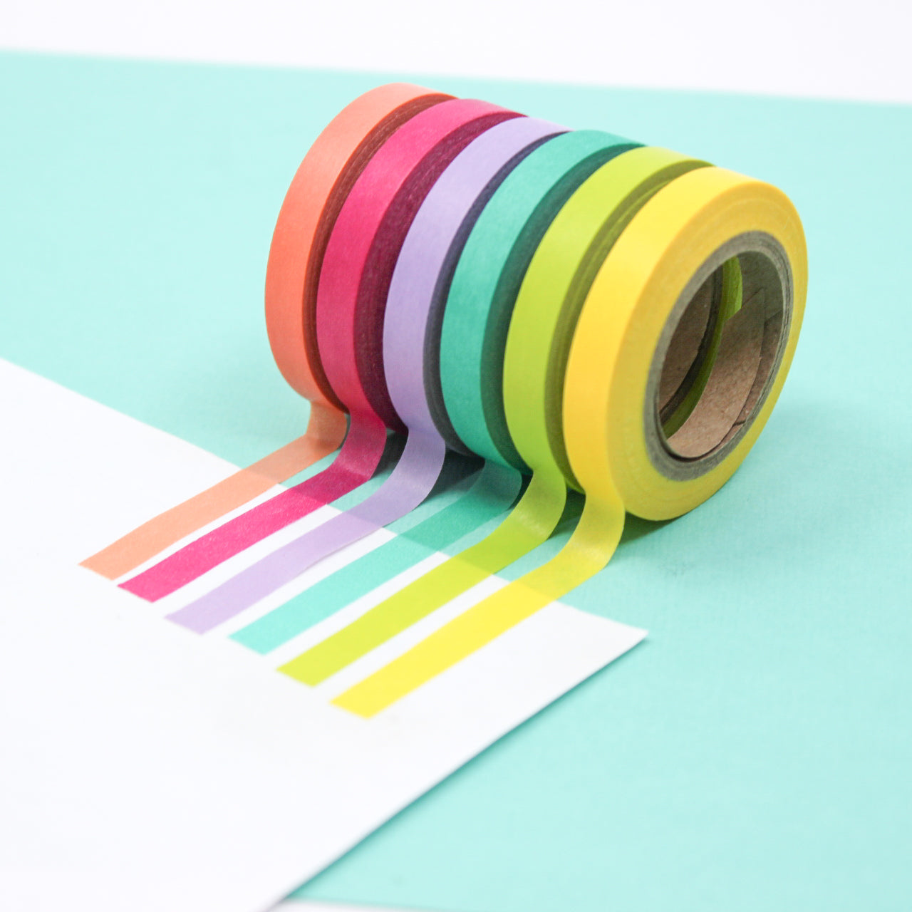 Add a touch of the tropics to your crafts with our Tropical Color Narrow Solid Washi Tape Set. This set includes an array of vibrant and narrow solid color washi tapes, perfect for adding a burst of color and creativity to your projects. This tape is sold at BBB Supplies Craft Shop.