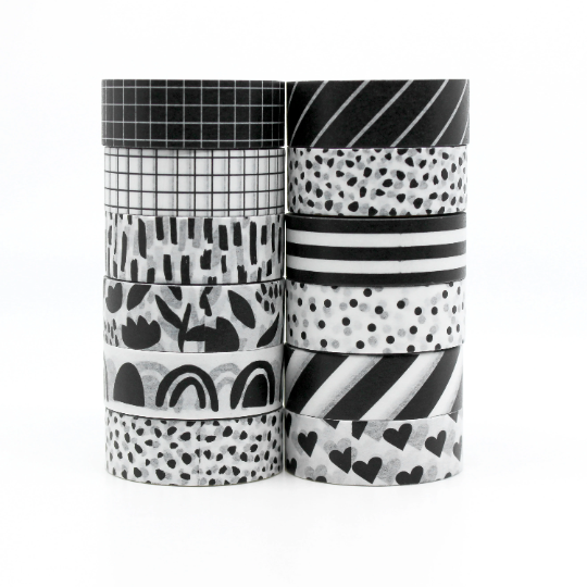 Black And White Washi Tape Set Solid Color White Black - Temu