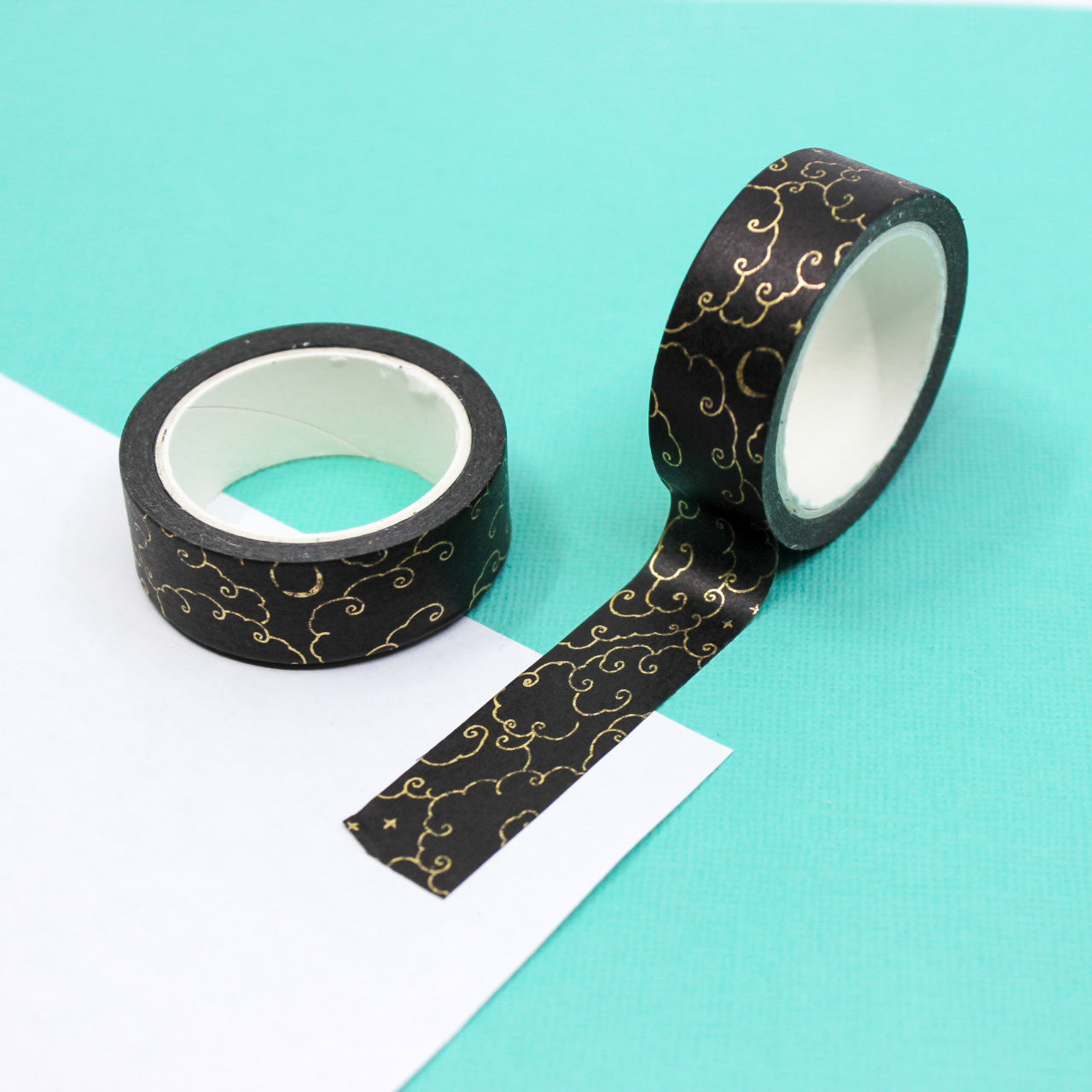 Gold Foil Black Cloud Swirl Washi