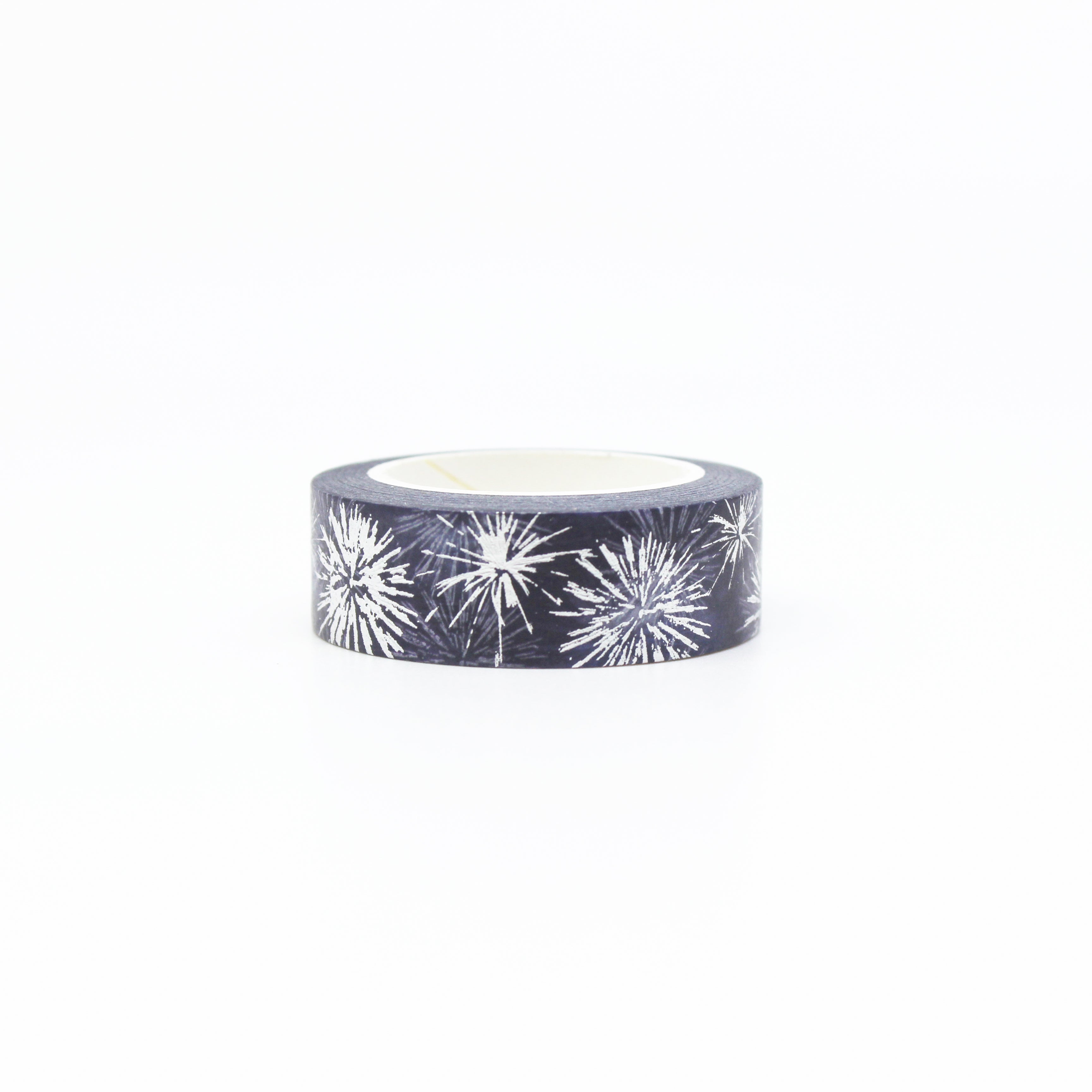 Celebrate in style with our dazzling silver foil and blue fireworks washi tape, perfect for Fourth of July or New Year's crafts. This tape is sold at BBB Supplies Craft Shop.