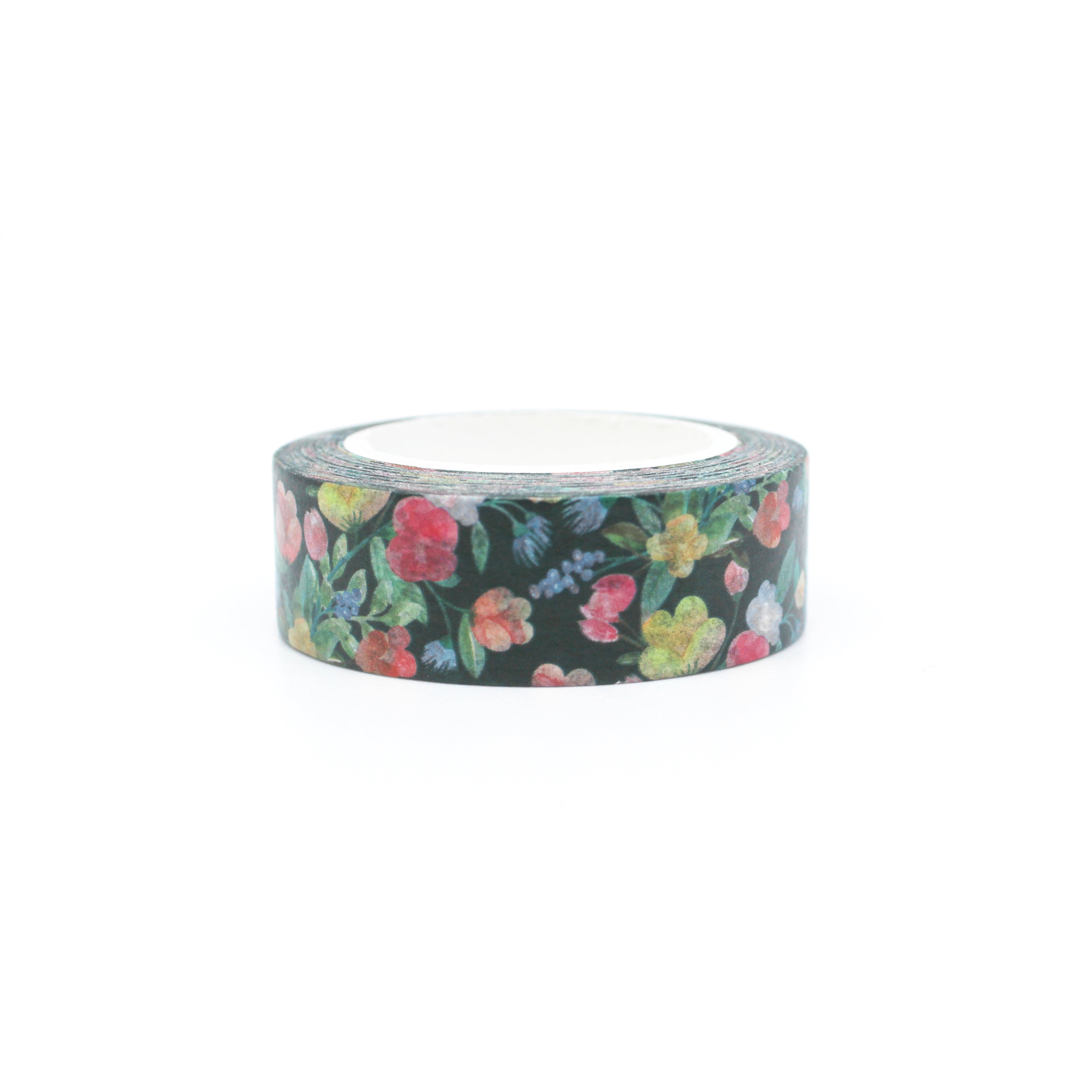 Infuse vibrance into your projects with our striking bright flower on black background washi tape, adding a pop of color to your creations. This floral tape is sold at BBB Supplies Craft Shop.