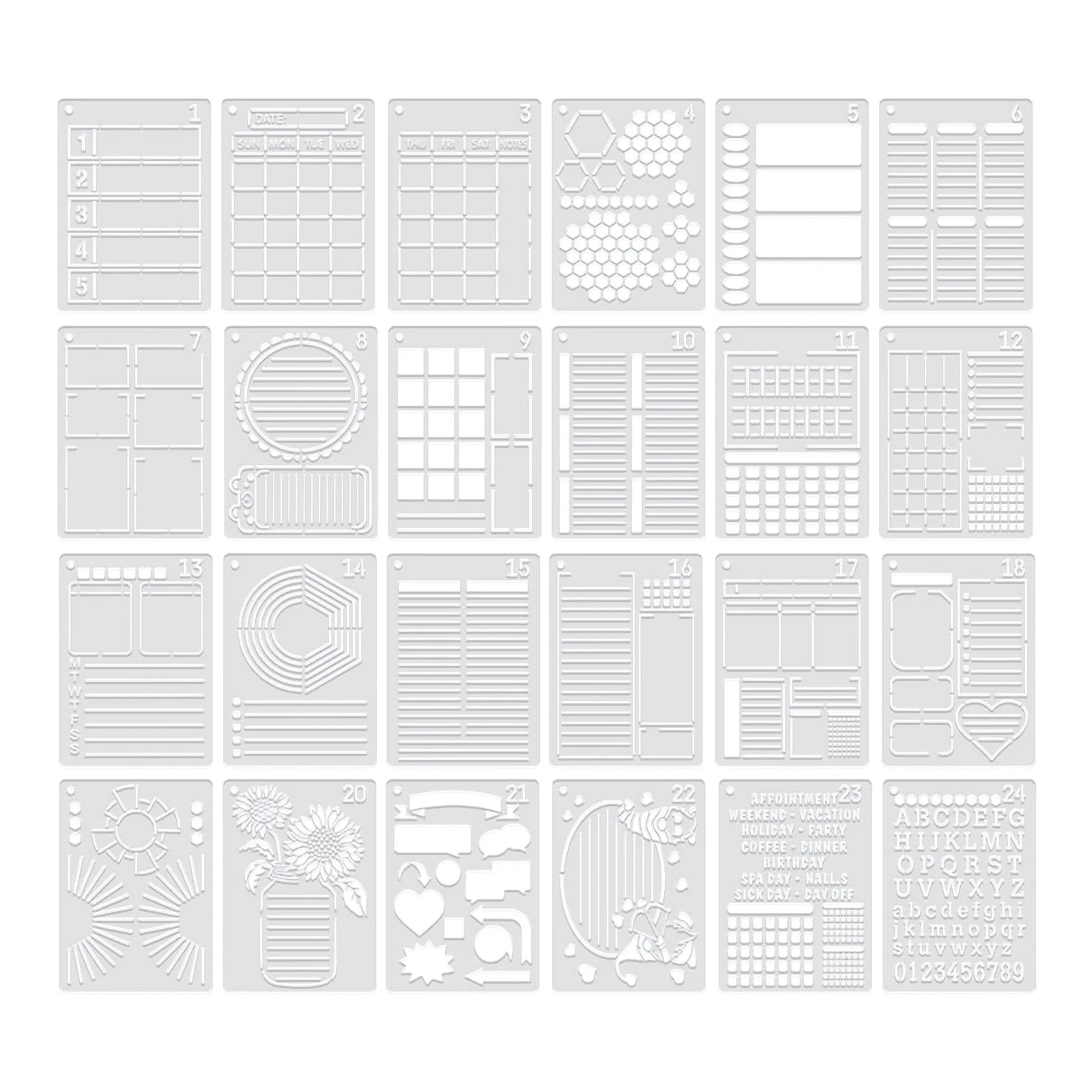 24 Piece  Easy Journaling Spread Stencils