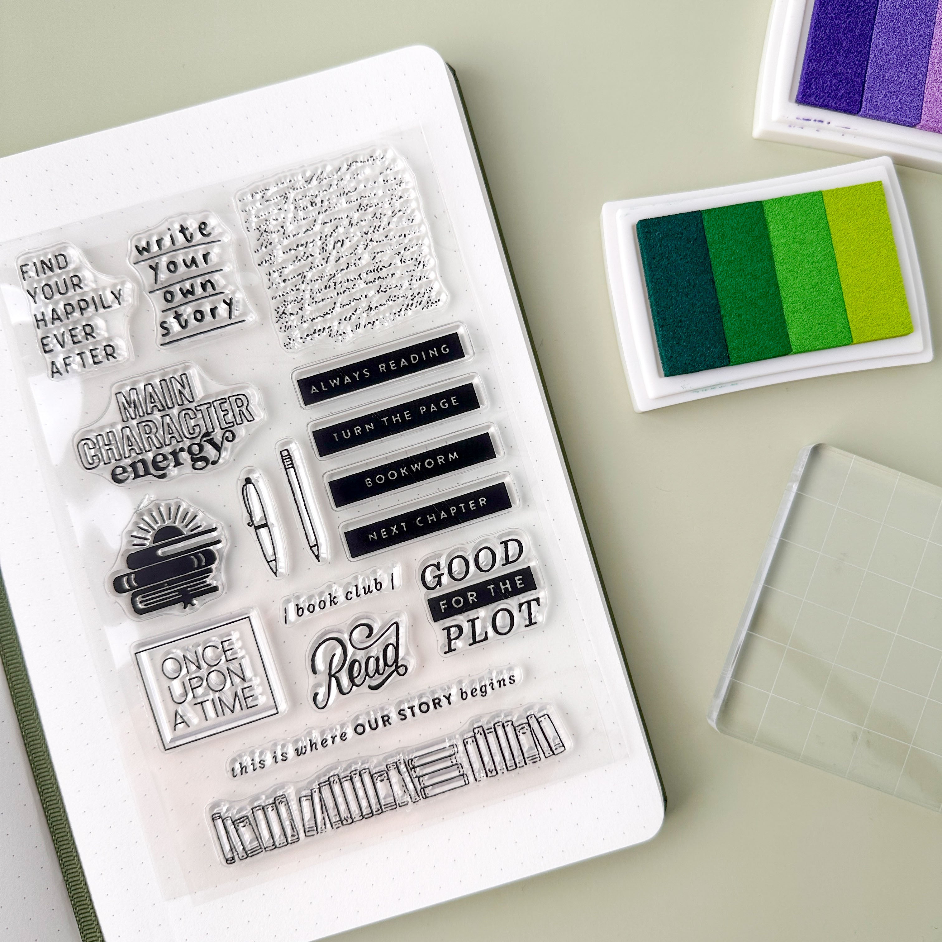Find Your Ever After reading-themed acrylic stamp set