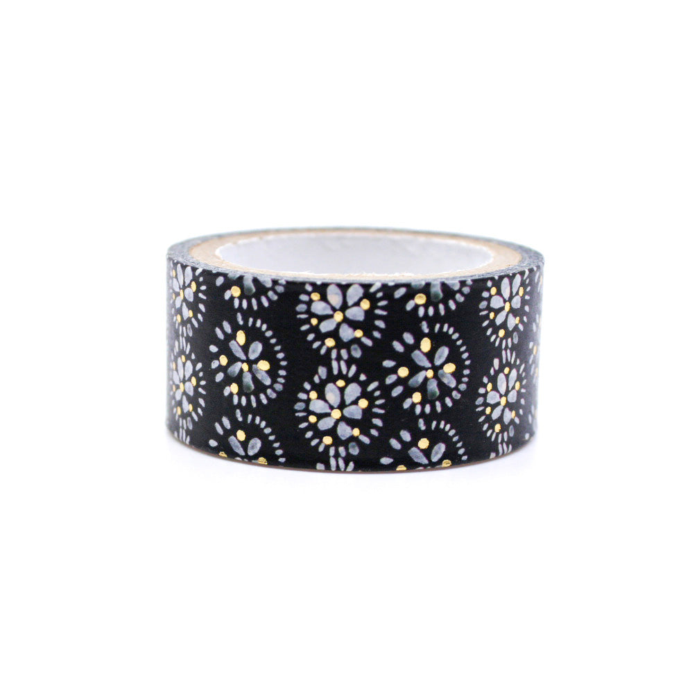 The intricate geometric flower pattern in gold foil adds a touch of sophistication and elegance to any project. Perfect for scrapbooking, card making, or adding a decorative touch to gifts and journals. This tape is sold at BBB Supplies Craft Shop.