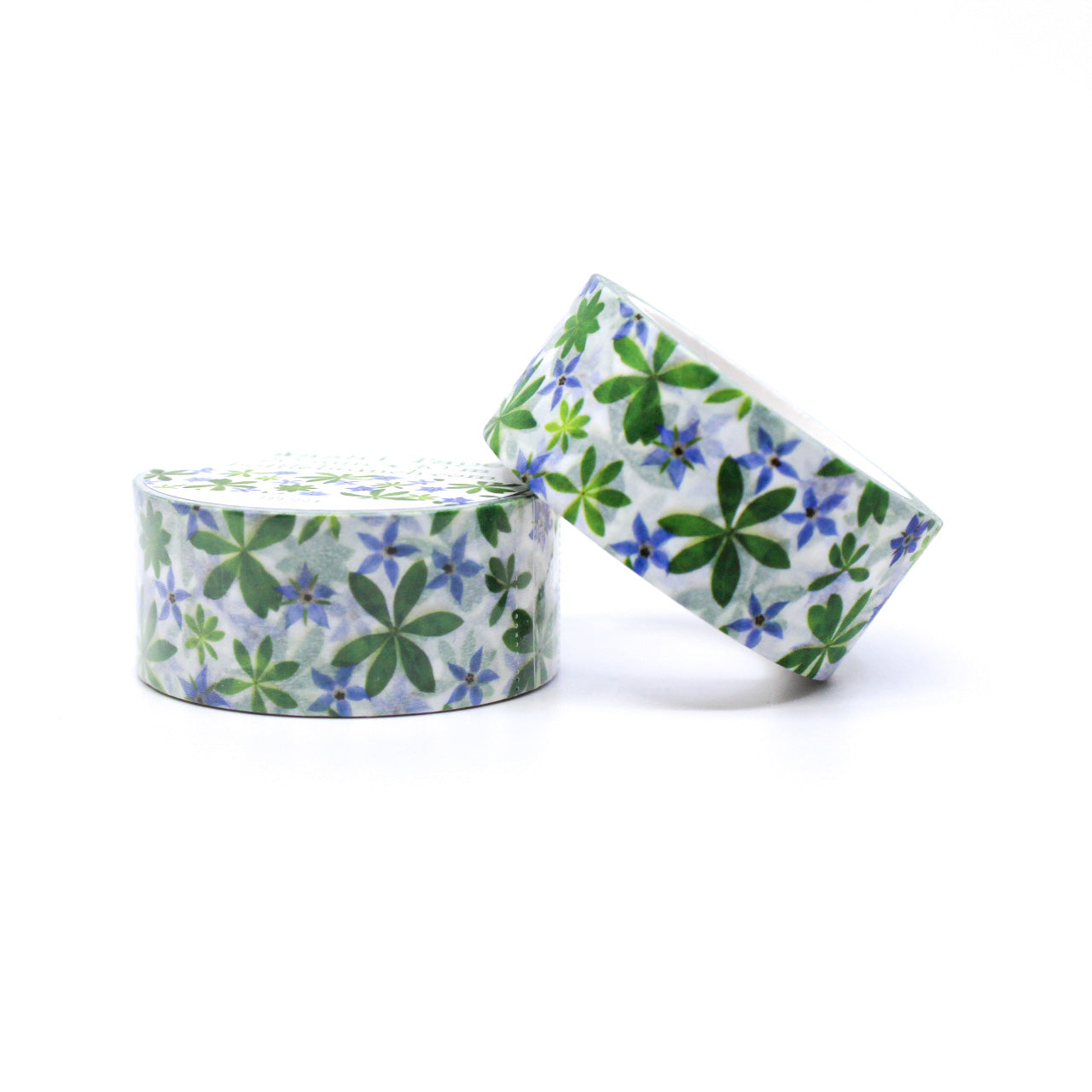 Blue Borage Floral Washi Tape features delicate blue borage flowers against a white background, adding a touch of elegance to your crafts. Perfect for scrapbooking, card making, or journal. This tape is sold at BBB Supplies Craft Shop and designed by Bottle Branch Designs.