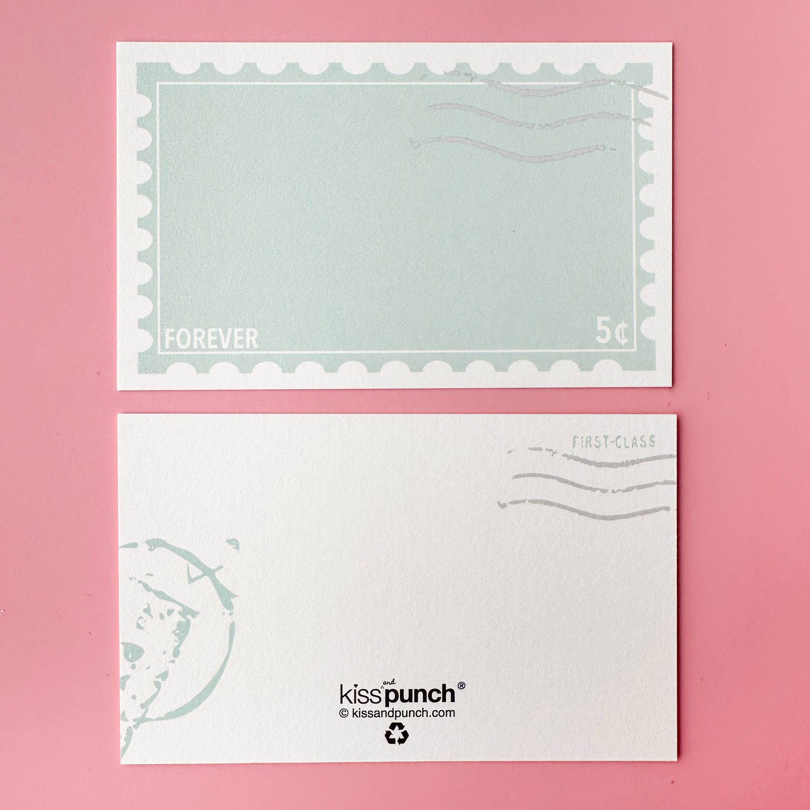 Blue Forever Stamp Mini Notecards featuring a vintage postage stamp design, perfect for thank-you notes, reminders, or gift tags. Elegant stationery for personal messages and gifts.