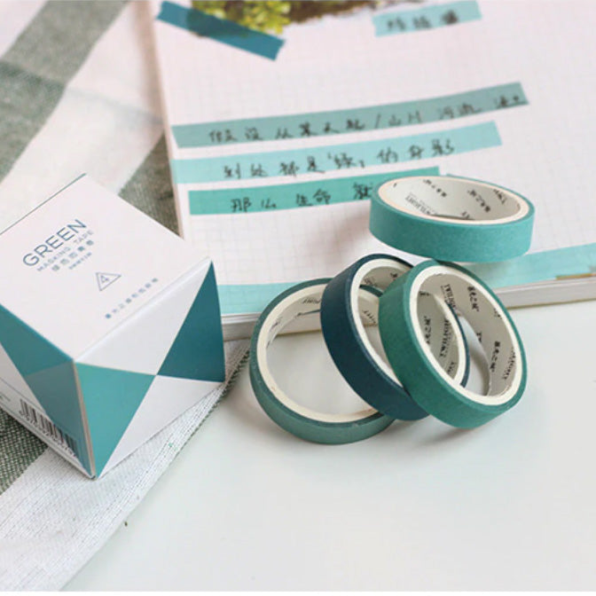 Discover creativity with our Boxed Color Coordinated Washi Tape Set. This set offers a range of Turquoise and Green washi tapes neatly packaged for your crafting convenience, allowing you to add vibrant and coordinated accents to your projects. These boxed washi sets are sold at BBB Supplies Craft Shop.