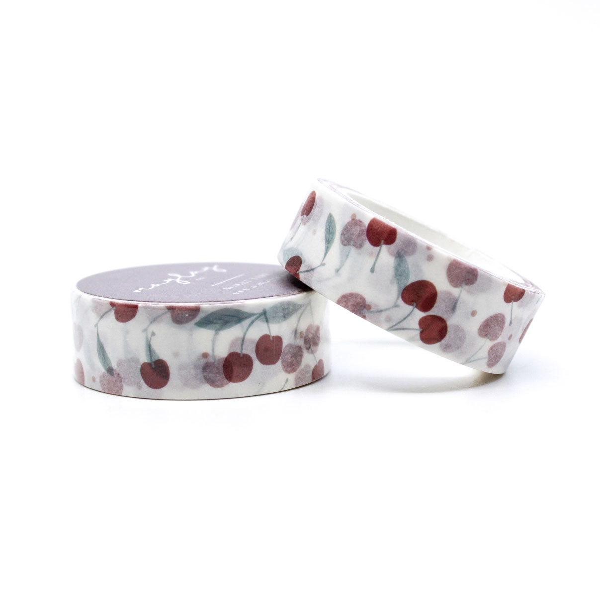 "Crisp White Cherry Washi Tape" features bright red cherries on a clean white background, perfect for adding a pop of fresh, fruity flair to your planners, journals, and crafts.