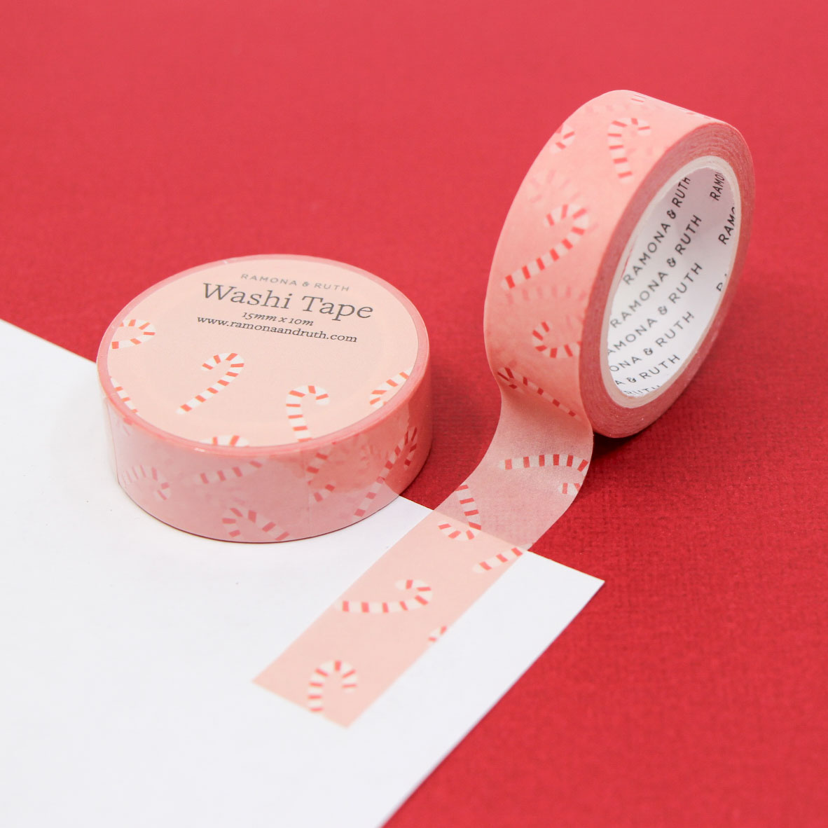 Pink Candy Cane Washi Tape with red and white holiday pattern