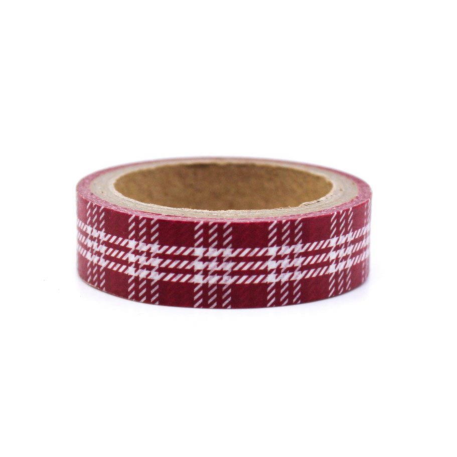 Close-up of red and cream tartan pattern washi tape.