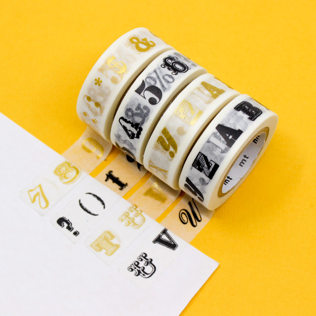 Add a touch of sophistication to your crafts with our gold and black classic typeface washi tape, featuring timeless typography in elegant gold and black hues, perfect for creating refined and stylish accents. This tape is from MT Brand Masking Tape and sold at BBB Supplies Craft Shop.