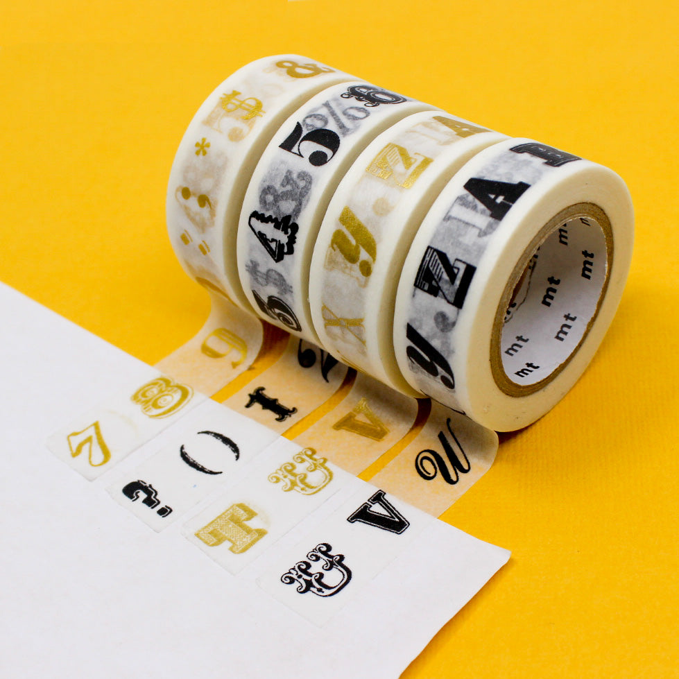 Add a touch of sophistication to your crafts with our gold and black classic typeface washi tape, featuring timeless typography in elegant gold and black hues, perfect for creating refined and stylish accents. This tape is from MT Brand Masking Tape and sold at BBB Supplies Craft Shop.