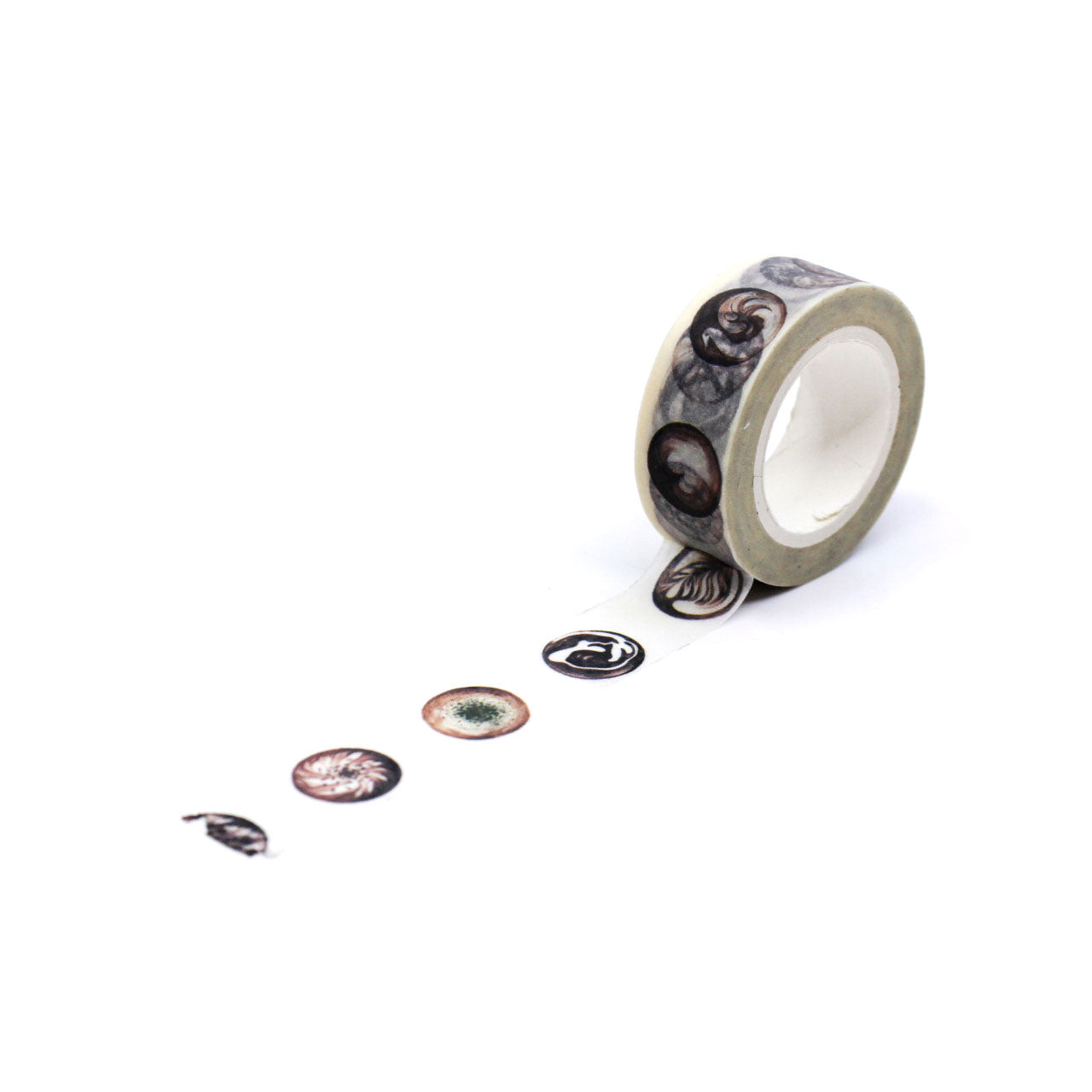 Two rolls of latte art decorative tape with cappuccino swirl illustrations styled on a yellow background.