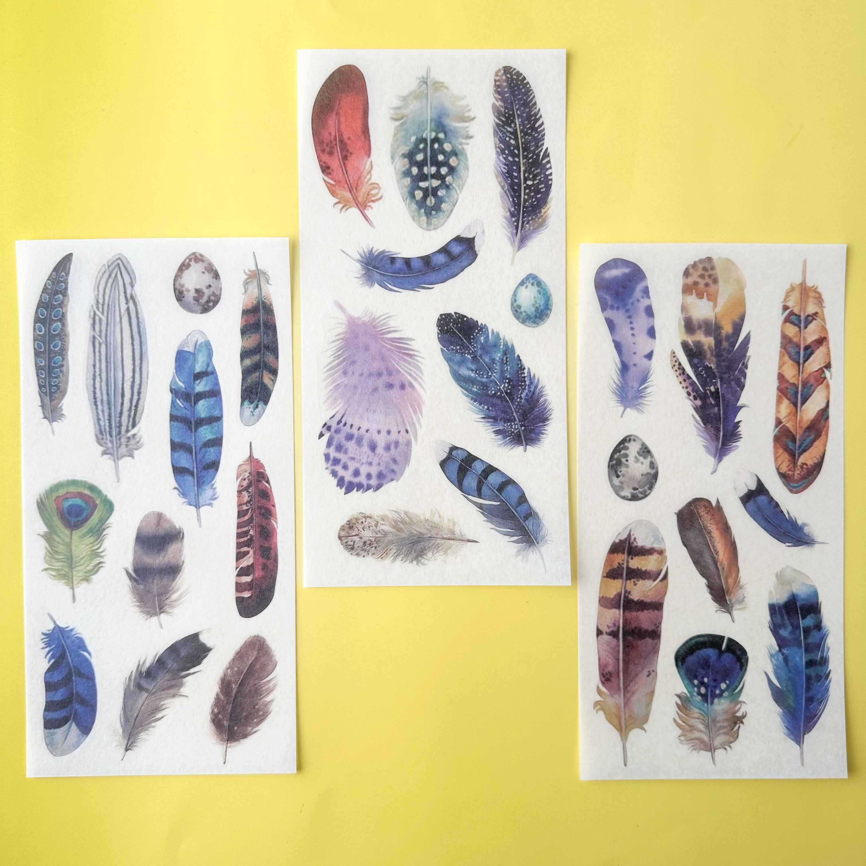 Elegant feather design stickers in earthy and neutral colors.