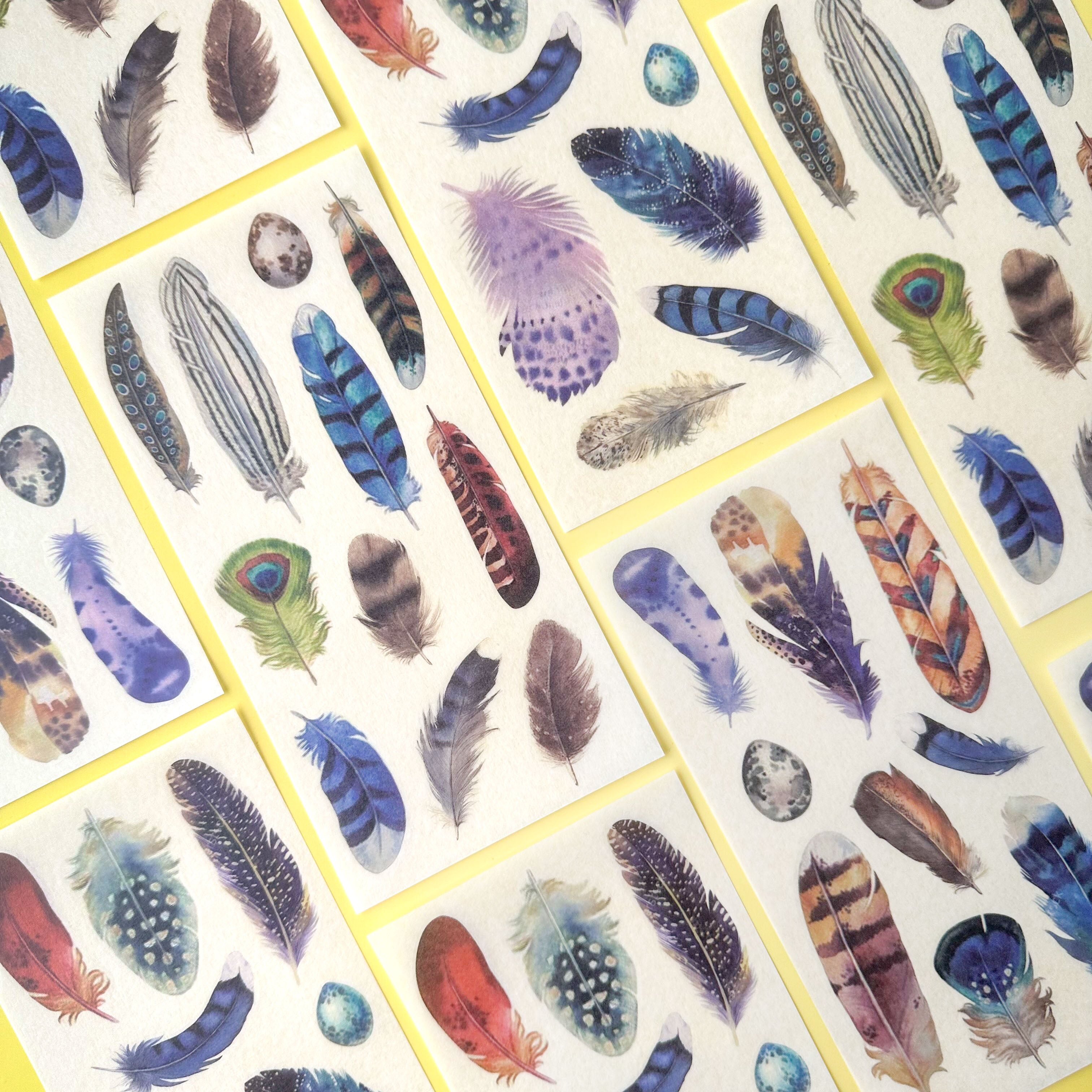 Boho watercolor feather sticker sheets for journaling and planners.