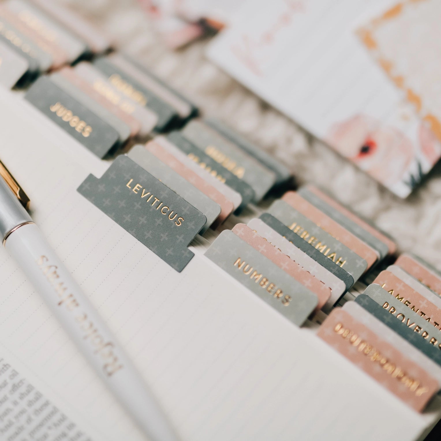 These beautifully decorative and vibrant books of the bible tabs are self-adhesive, making it easy to navigate your Bible during your bible journaling and Bible Studies. Available in several colors at BBB Supplies Craft Shop. 
