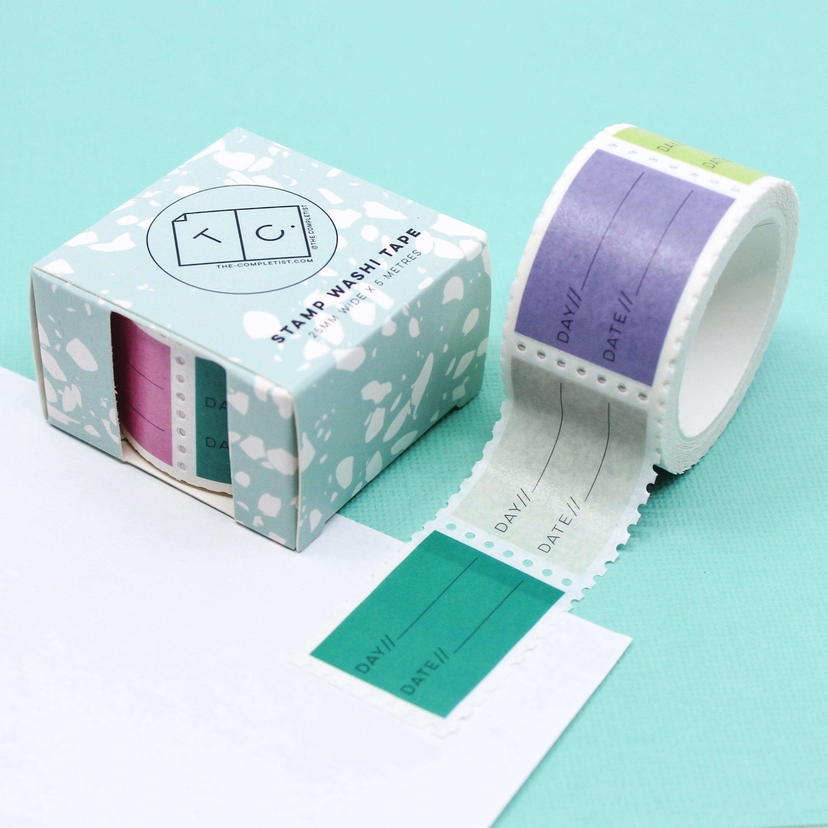 Enhance your planner with Day & Date Washi Tape Stamps, a versatile tool for organizing and marking important dates in your schedule. Perfect for adding a functional and decorative touch to your planning spreads. This tape is from the Completist and sold at BBB Supplies Craft Shop.