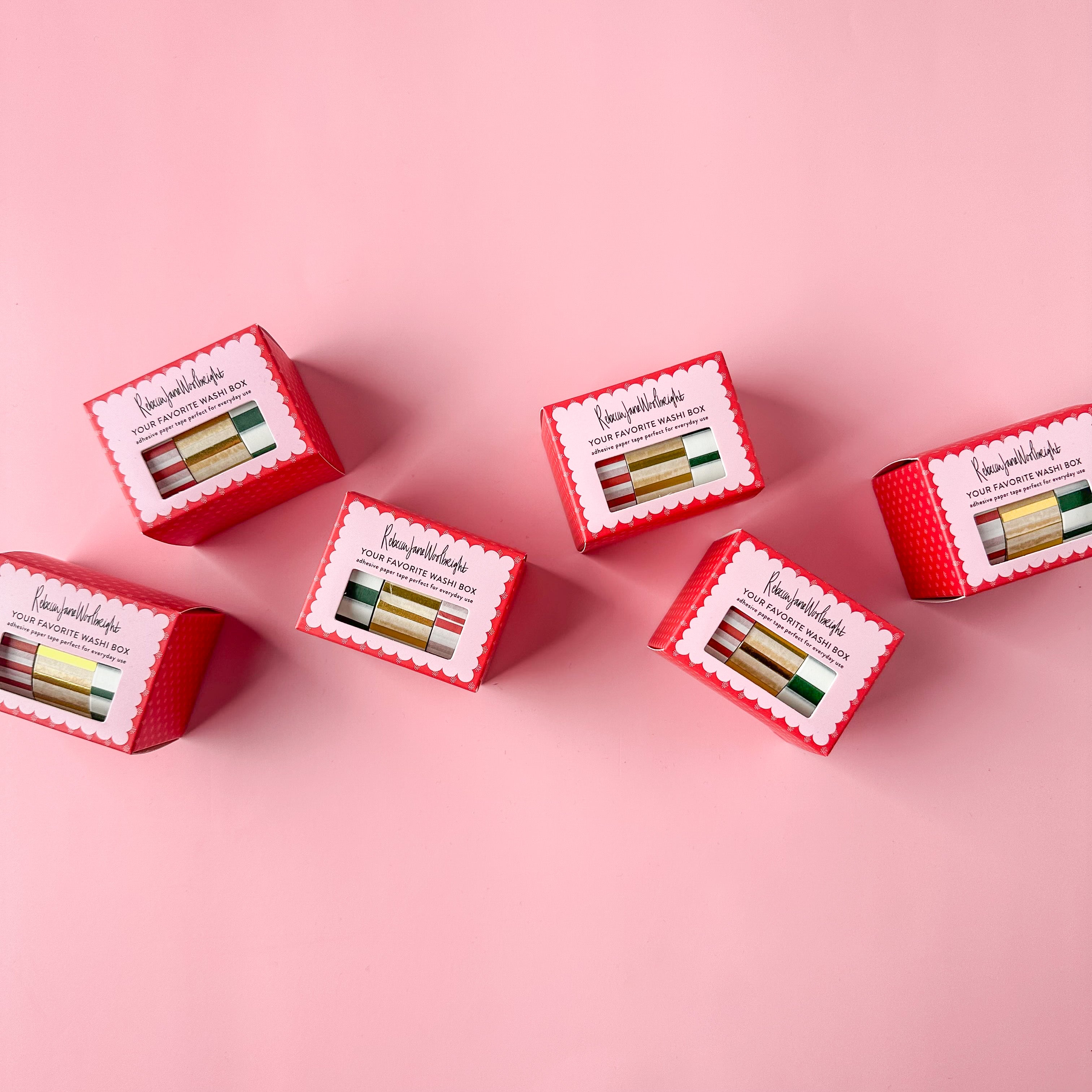 Favorites Holiday Stripe Washi Tape Set featuring a vibrant mix of festive stripes in traditional Christmas colors, ideal for adding a joyful and decorative touch to your holiday-themed crafts and projects. This set is from Rebecca Jane Woolbright and sold at BBB Supplies Craft Shop.