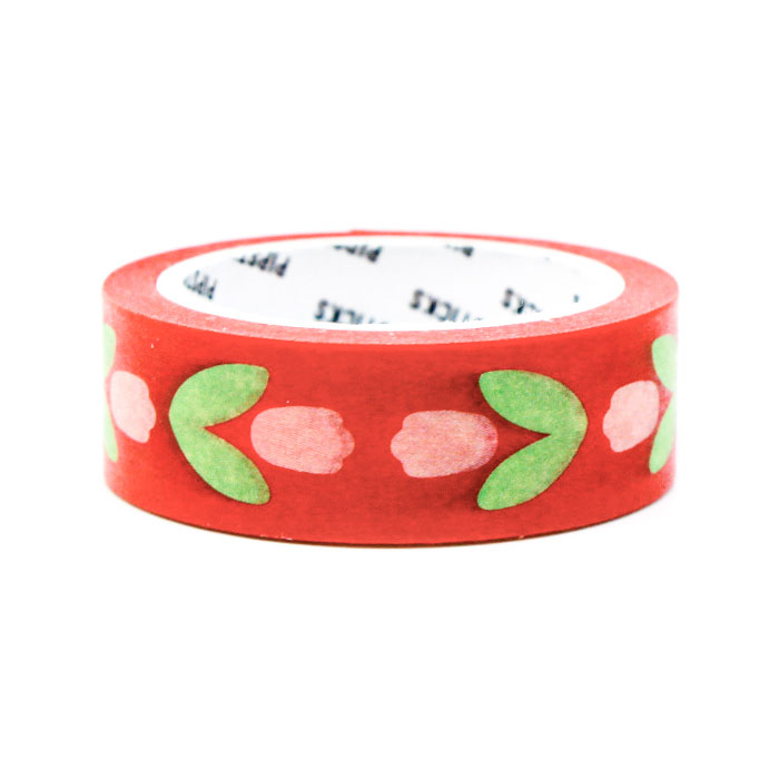 Bold red flower washi tape inspired by traditional folk art designs