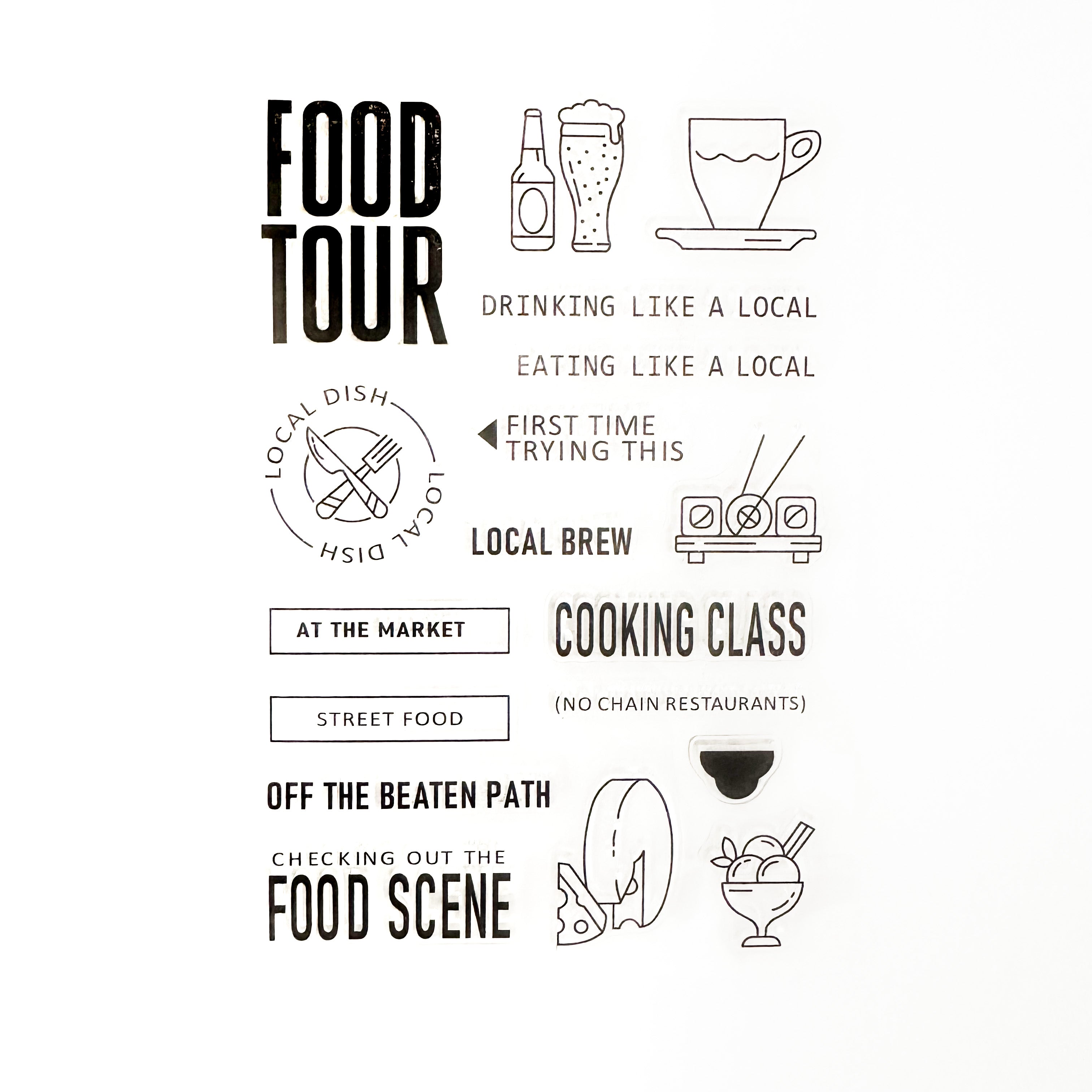 Foodie & Wine Lover Planner Stamps: Enhance your planner with these delightful stamps designed for food and wine enthusiasts. Perfect for marking special dining experiences, wine tastings, or meal planning, these stamps feature fun food and drink icons, adding a tasty touch to your pages. These stamps are sold at BBB Supplies Craft Shop.