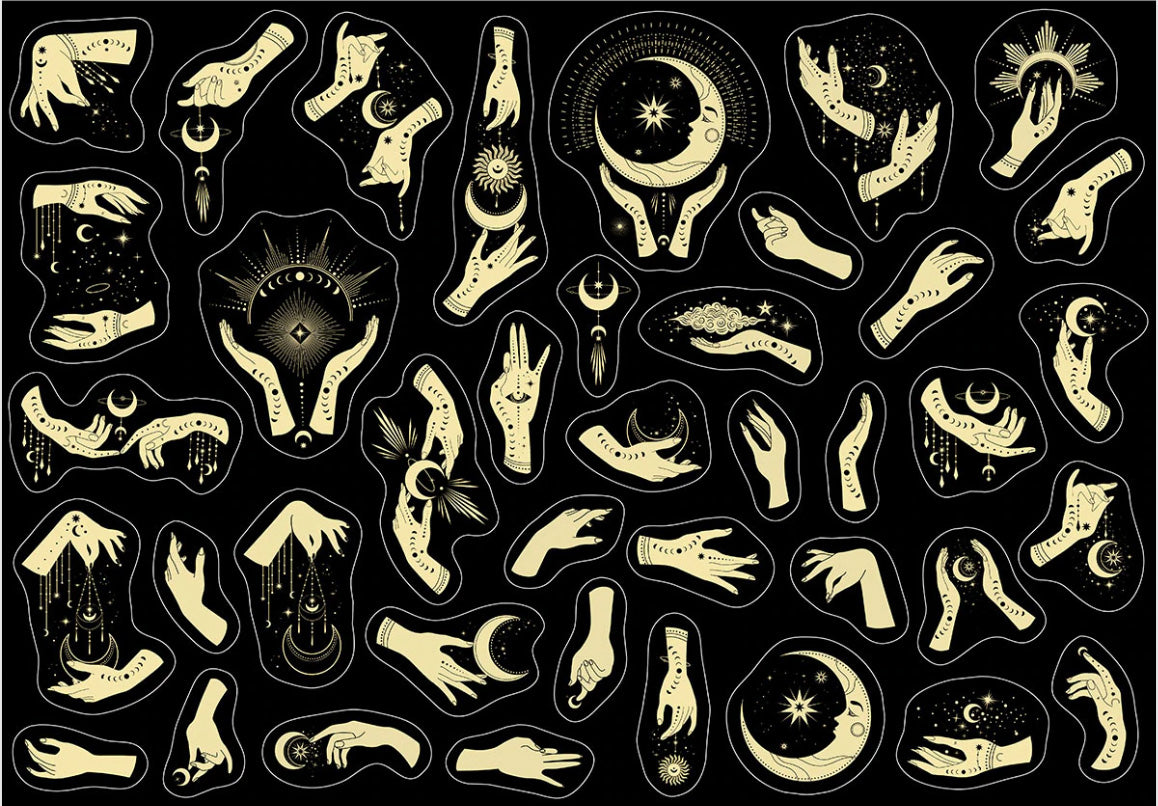 Elegant spiritual stickers with tarot designs and celestial symbols