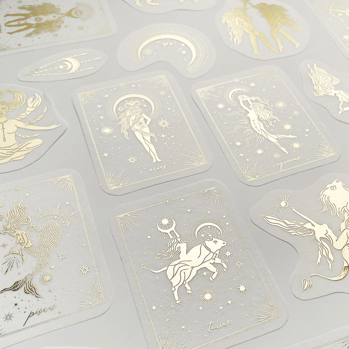 Mystical gold foil moon and star zodiac stickers for journaling